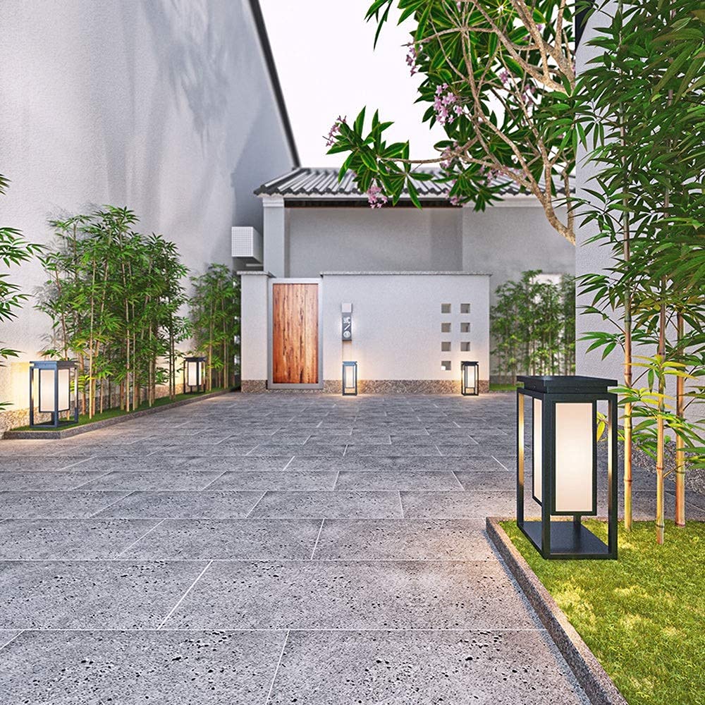 Black Matte Outdoor Lamp Post Lights - Waterproof Japanese-Style Square Lantern with 50cm Acrylic Shade, Energy-Saving LED Street Light for Garden, Patio, Pathway, and Driveway Lighting