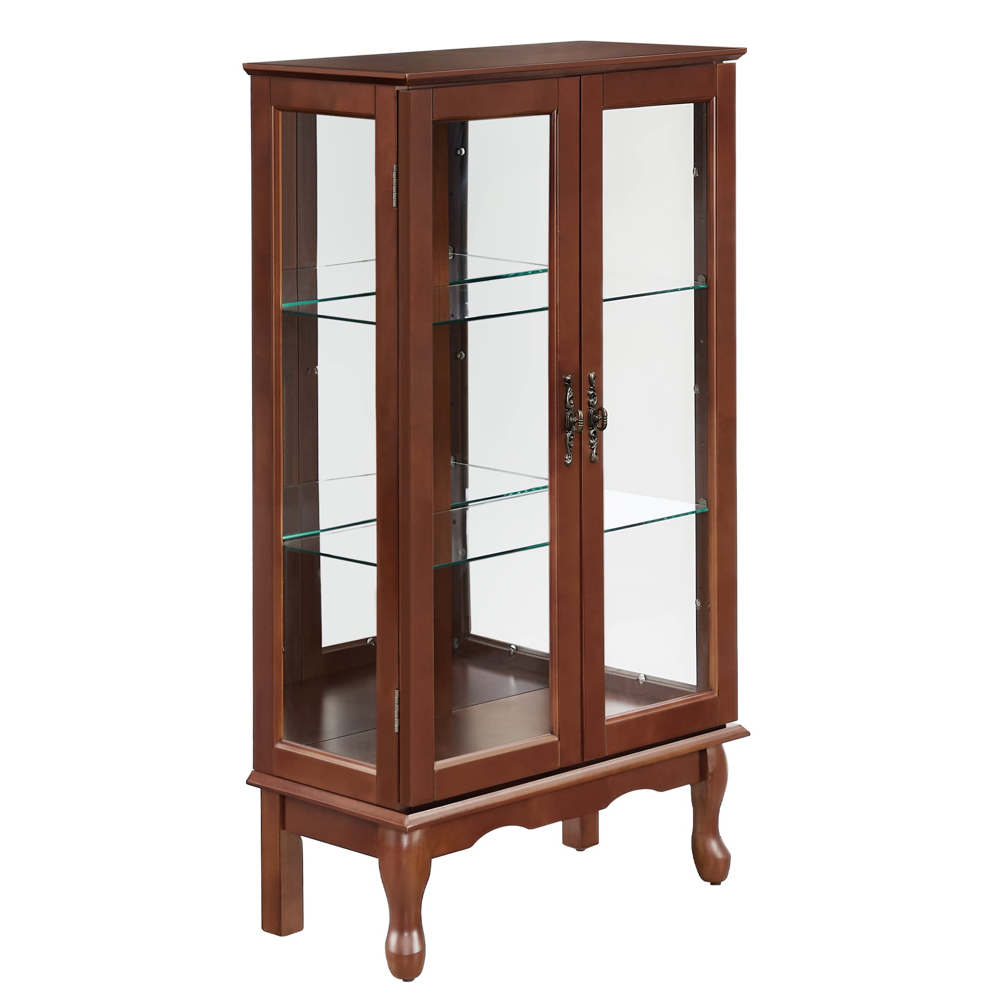 HomVent Lighted Curio Cabinet - Glass Display Case with Adjustable Shelves, Mirrored Back & Tempered Glass Doors - Perfect for Living Room, Hallway, or Office Decor to Showcase Collectibles, China & Art Pieces