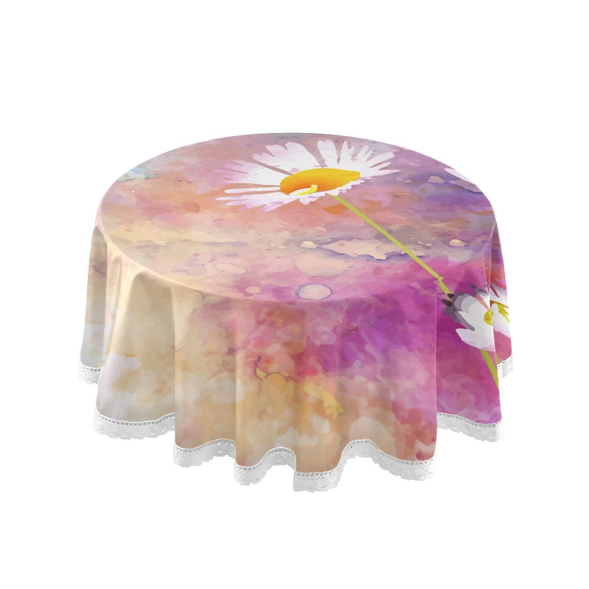 60 Inch Round Tablecloth - Daisy Watercolor Polyester Circular Table Cover for Dining, Holiday Banquet, Wedding & Birthday Party | Waterproof & Wrinkle-Resistant for Indoor/Outdoor Use