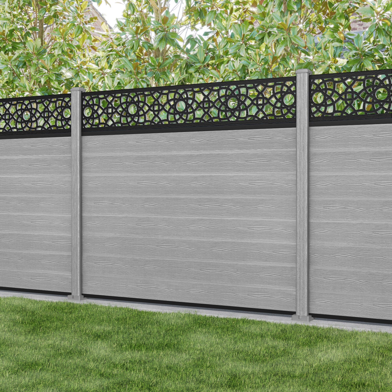 Classic Amber Fence Panel - Light Grey Composite Fencing with Durable Posts | Outdoor Privacy & Garden Decoration for Backyard, Patio, and Pool Areas
