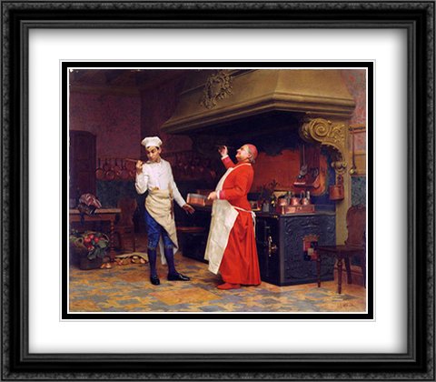 Jehan Georges Vibert Framed Art Print - The Marvelous Sauce 2X Matted 32x28 Large Black Ornate Frame - Perfect for Living Room, Dining Room & Office Wall Decor