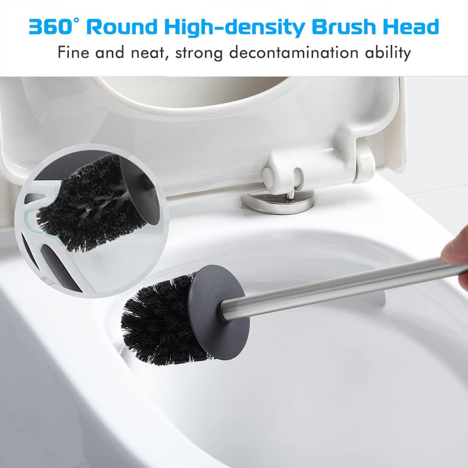 Stainless Steel 304 Toilet Brush Holder - Brushed Nickel Square Toilet Bowl Brush for Bathroom Storage & Organization | Modern Bathroom Cleaning Tool for Home & Office Use
