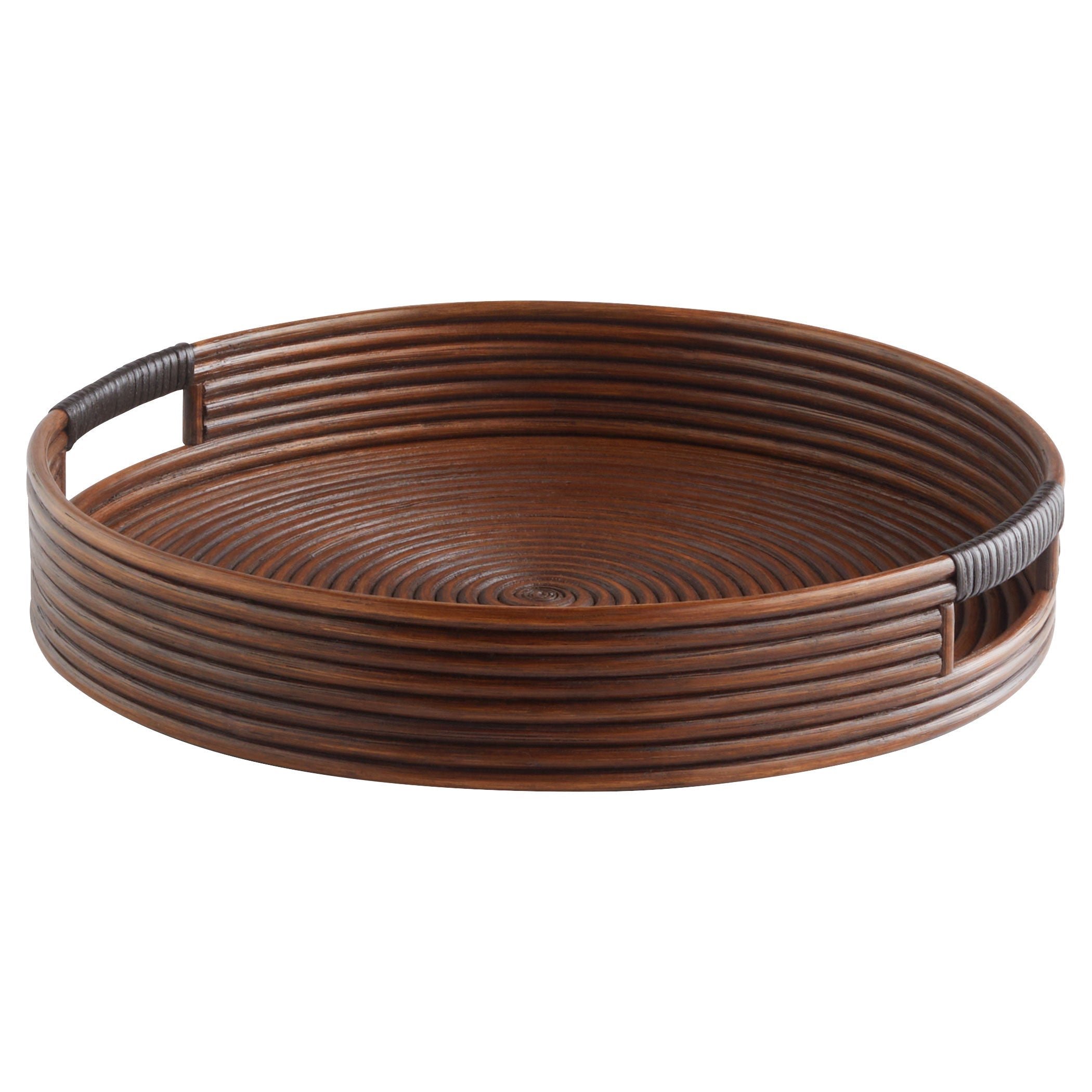 Cyan Design 11718 Papeete Round Tray - Small Brown Wooden Decorative Serving Tray for Coffee Table, Living Room, or Dining Room Decor