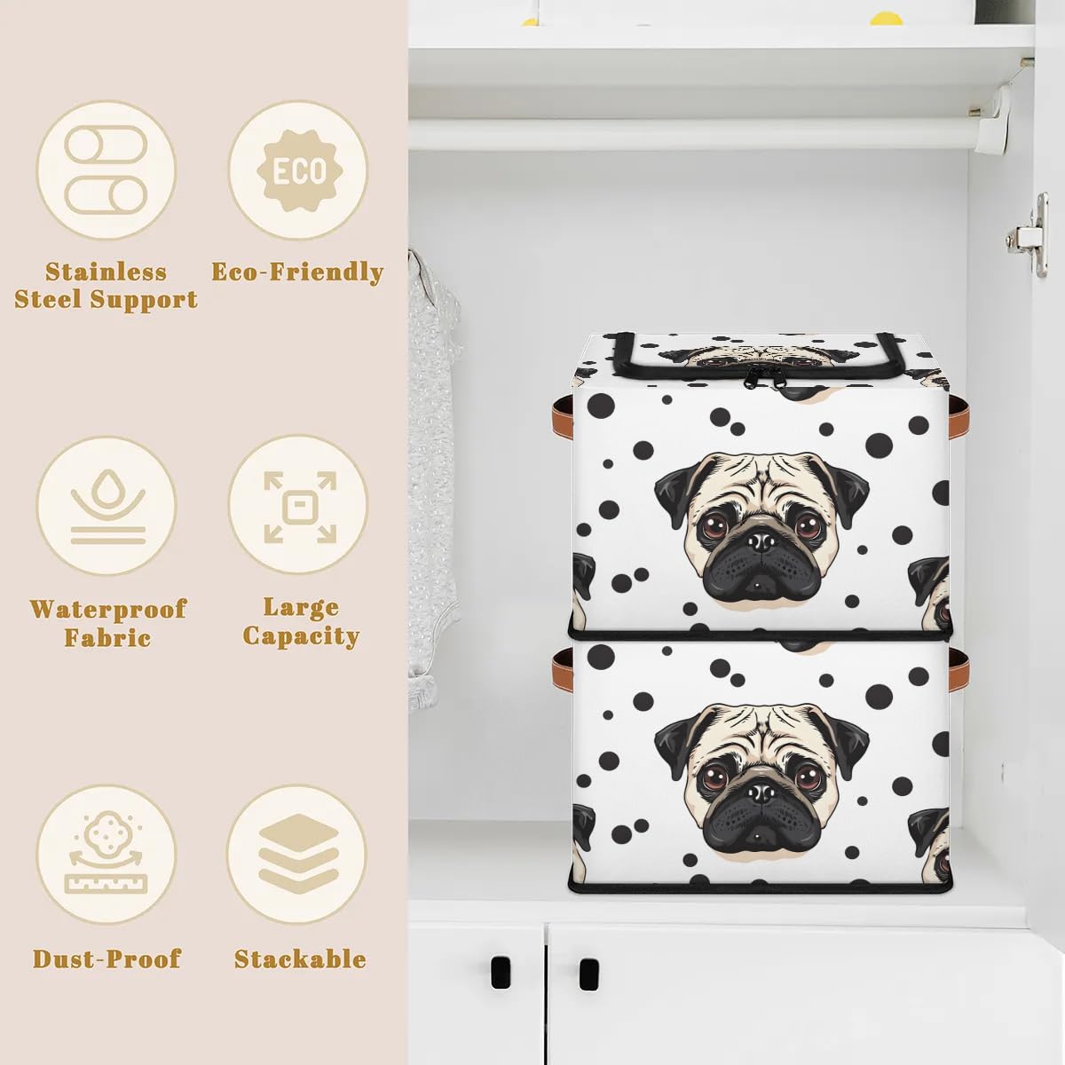 Collapsible Storage Bins with Lids - Angry Dogs Print Stackable Fabric Storage Cubes for Clothes, Toys, Blankets | Dustproof Closet Organizer for Home, Office & Nursery Organization