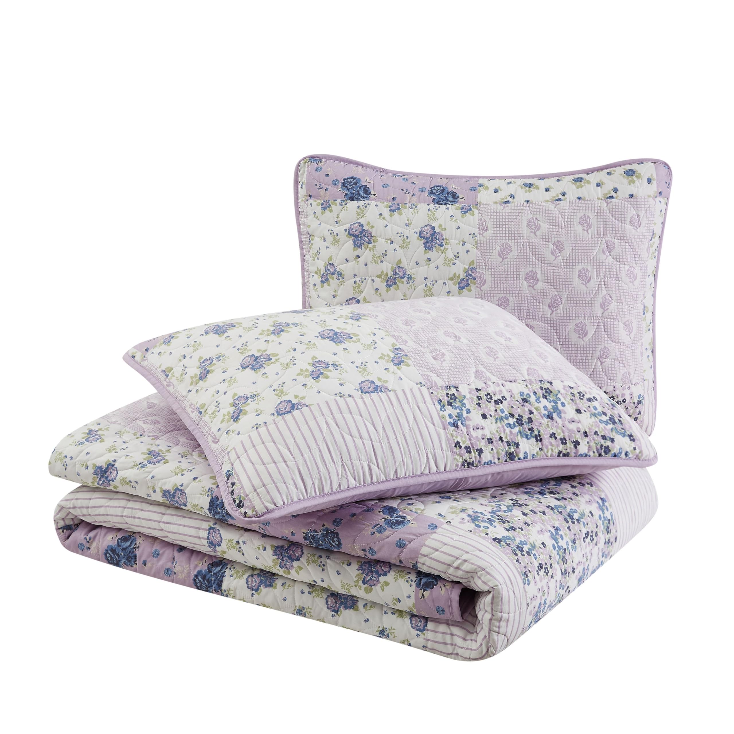 CANNON Elissa Patchwork Twin XL Quilt Set - White & Purple Floral Design Polyester Bedding, Oeko-TEX Certified for Men & Women | Perfect for Guest Rooms, Dorm Decor & Cozy Bedroom Makeovers