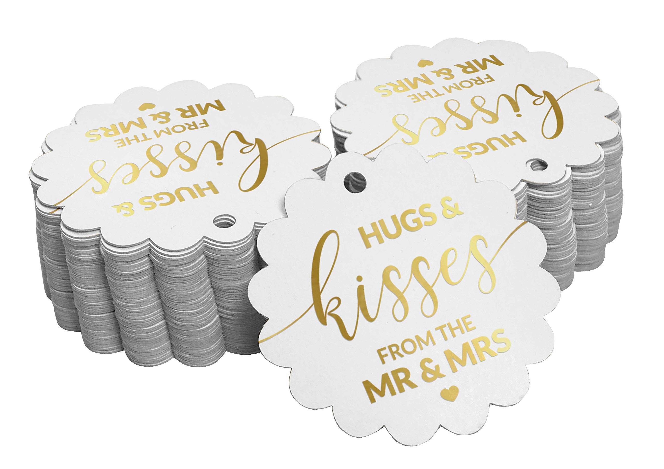 50 Pack Gold Foil Wedding Favor Tags - Elegant Hugs & Kisses Paper Hang Tags for Bridal Shower, Anniversary & Party Decorations - Perfect for DIY Crafts, Gift Wrapping & Event Favors