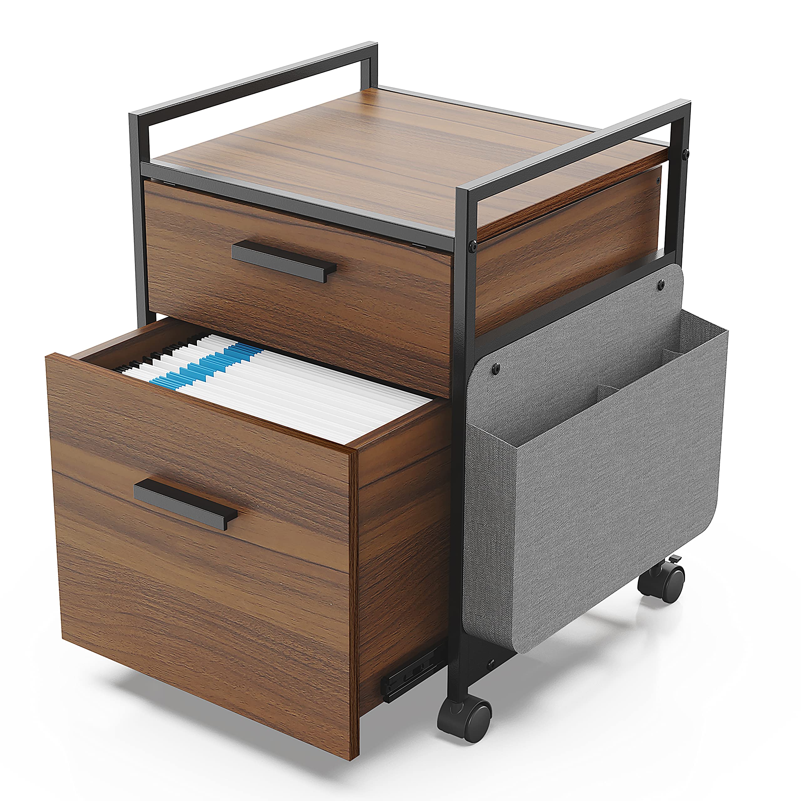 EUREKA ERGONOMIC 2-Drawer Rolling File Cabinet with Bag - Wooden Under Desk Storage Organizer, Printer Stand for Home Office - Walnut Finish | Perfect for Small Spaces & Workspace Organization
