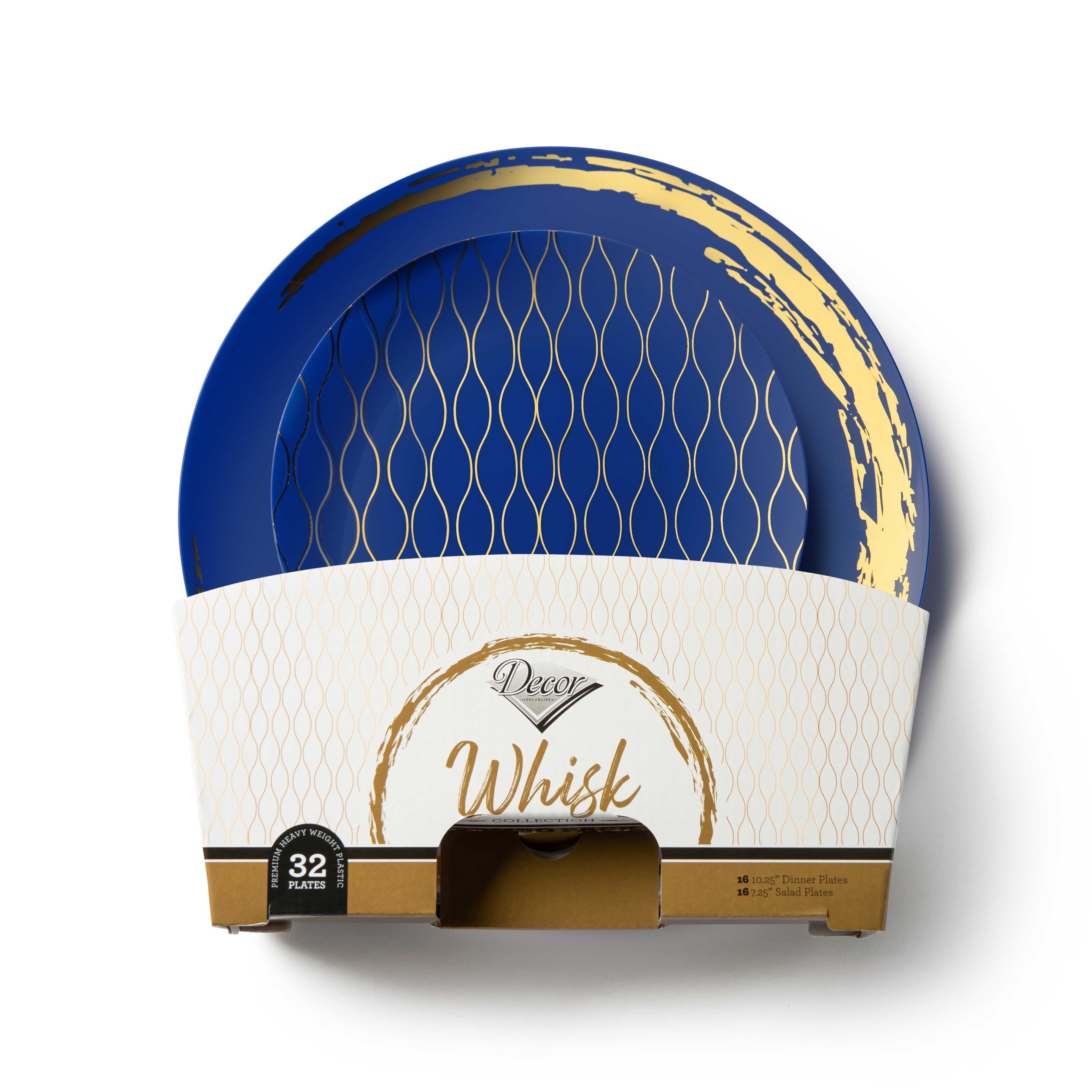 192-Piece Blue & Gold Round Plastic Dinnerware Set - 96 Servings - Elegant Disposable Plates, Cups & Cutlery Combo for Parties, Weddings, Picnics & Outdoor Events