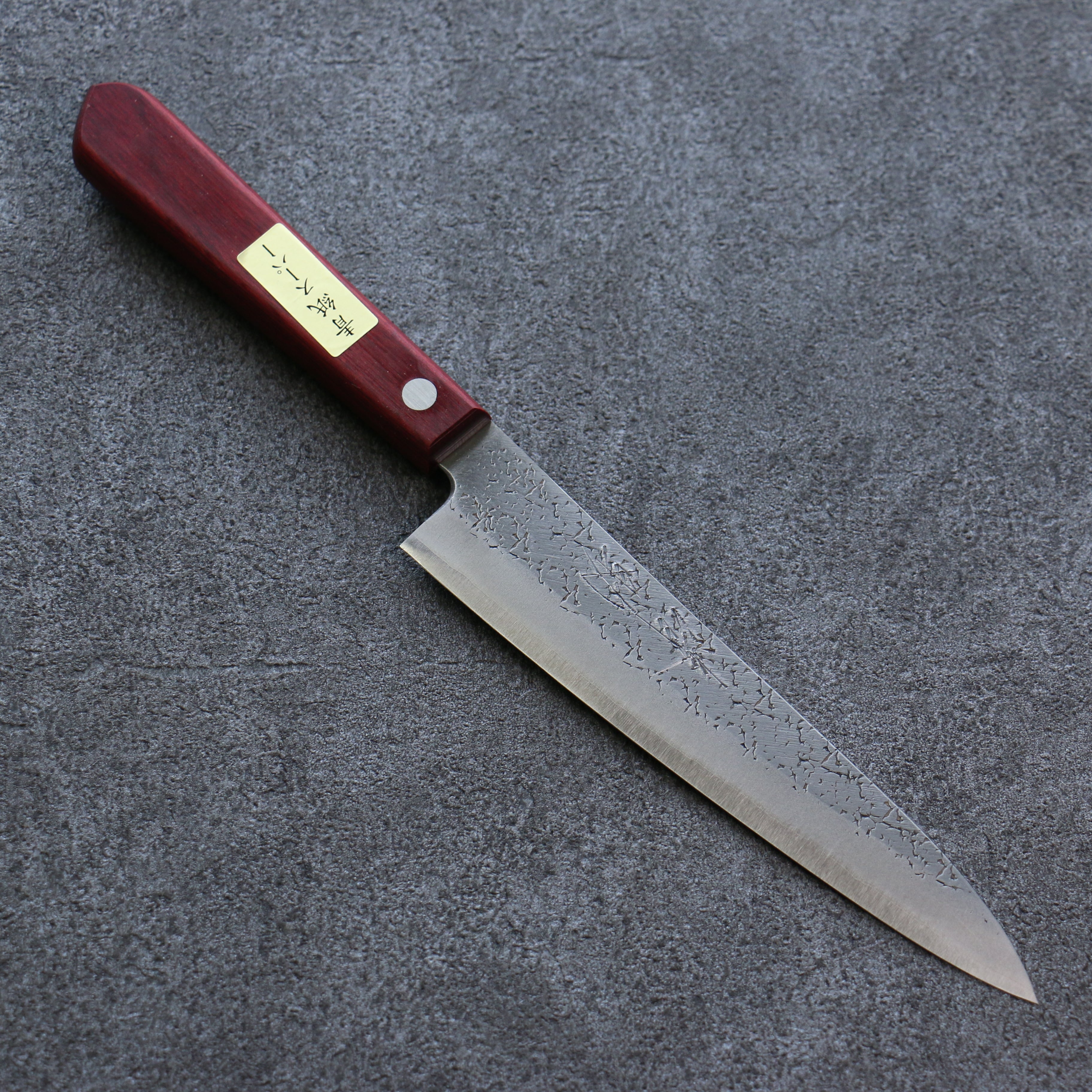 Seisuke Blue Super Hammered Petty Utility Knife 150mm - Japanese Chef Knife with Red Pakka Wood Handle - Perfect for Slicing, Chopping & Precision Cutting in Professional & Home Kitchens