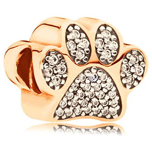 Ochoos 1pc Silver & Rose Gold Dog Paw Bead Charms - Compatible with Pandora European Charm Bracelets (A548) - Perfect for Pet Lovers, Jewelry Customization & Gift Giving - Rose Gold Color