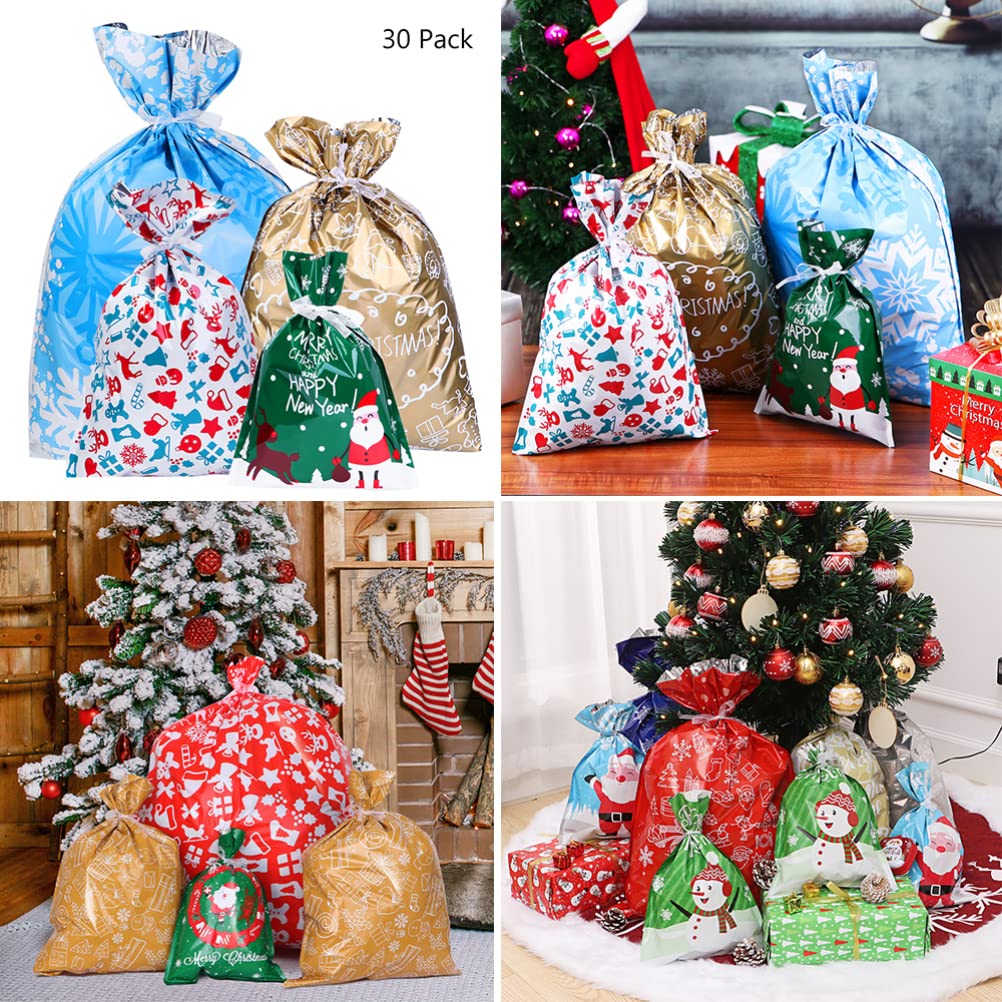 30Pcs Christmas Drawstring Bags Set - Holiday Party Favor Bags, Treat & Candy Wrapping Bags for Xmas Gifts, Stocking Stuffers, Classroom Rewards & Secret Santa Gifts