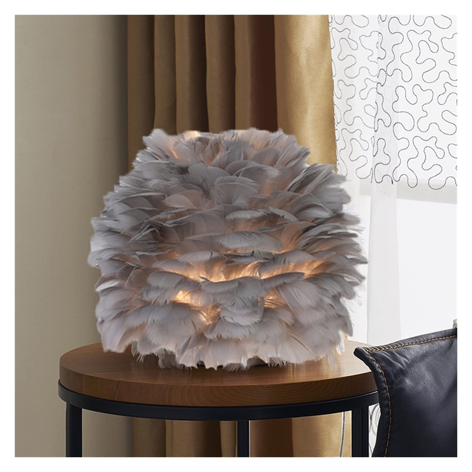 TOMYEUS LED Desk Lamp with Feather Shade - Adjustable Table Lamp for Bedroom, Living Room, Office - E27 Bulb Base - Romantic Decorative Lighting for Home, Wedding & Party Decor - Energy Efficient LED Light for Reading, Working & Nightstand Use