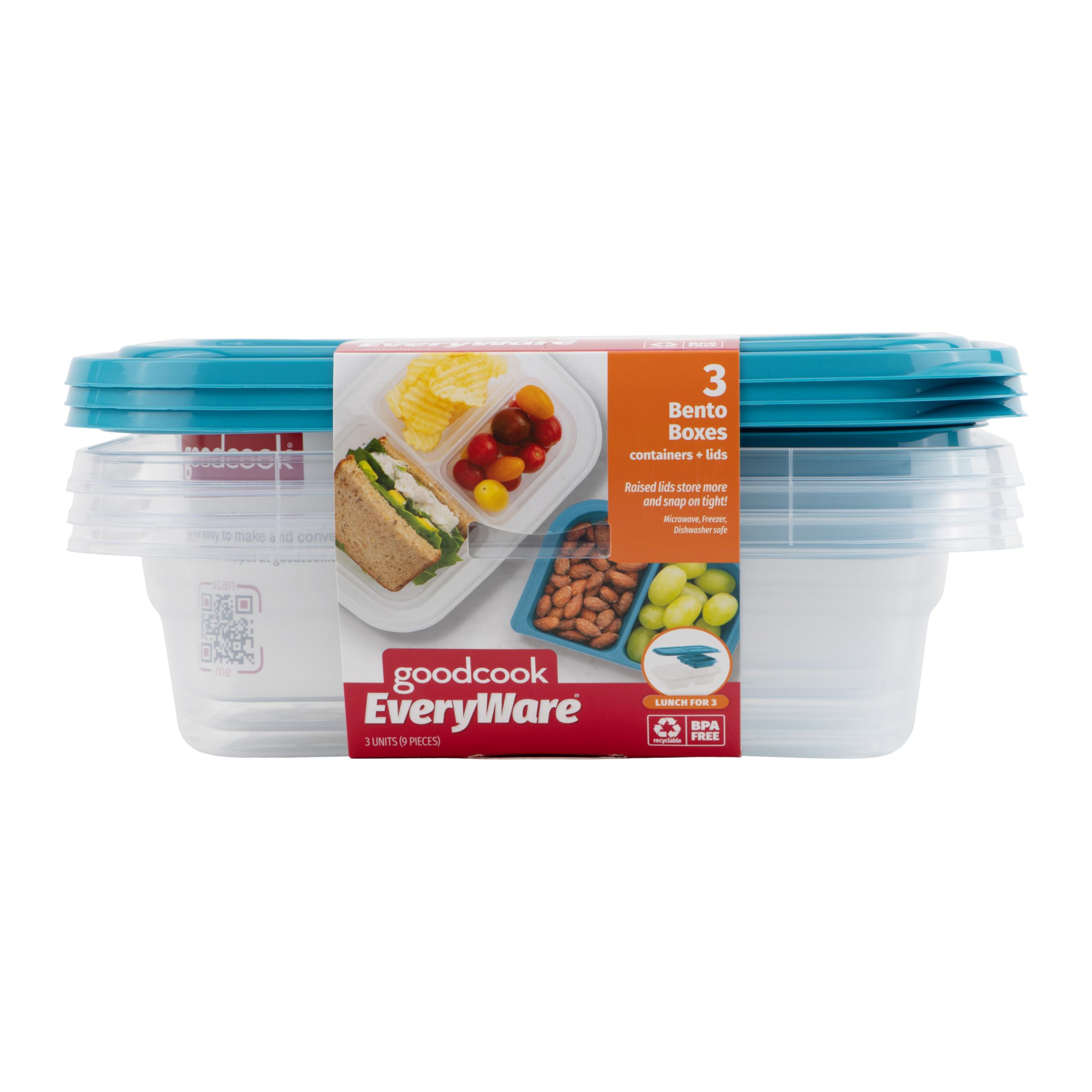 GoodCook EveryWare 7-Piece Bento Box Food Storage Container Set with Snap-Shut Lids | Reusable Meal Prep Containers for Lunch, Office, School & Picnics | BPA-Free Plastic | Microwave & Dishwasher Safe