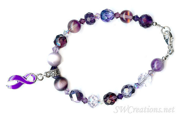 Domestic Abuse Awareness Bracelet - Crystal Charm Beaded Jewelry for Women - Show Support & Strength in Healing & Recovery