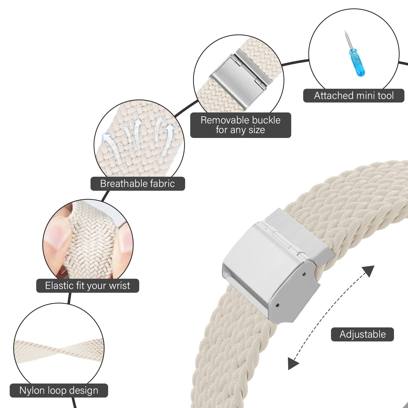 Braided Nylon Apple Watch Bands for Series 9/8/7/6/5/4/3/2/SE/Ultra/Ultra 2 - Adjustable, Breathable Replacement Strap for 38mm/40mm/41mm/42mm/44mm/45mm/49mm - Perfect for Workouts, Running & Everyday Wear