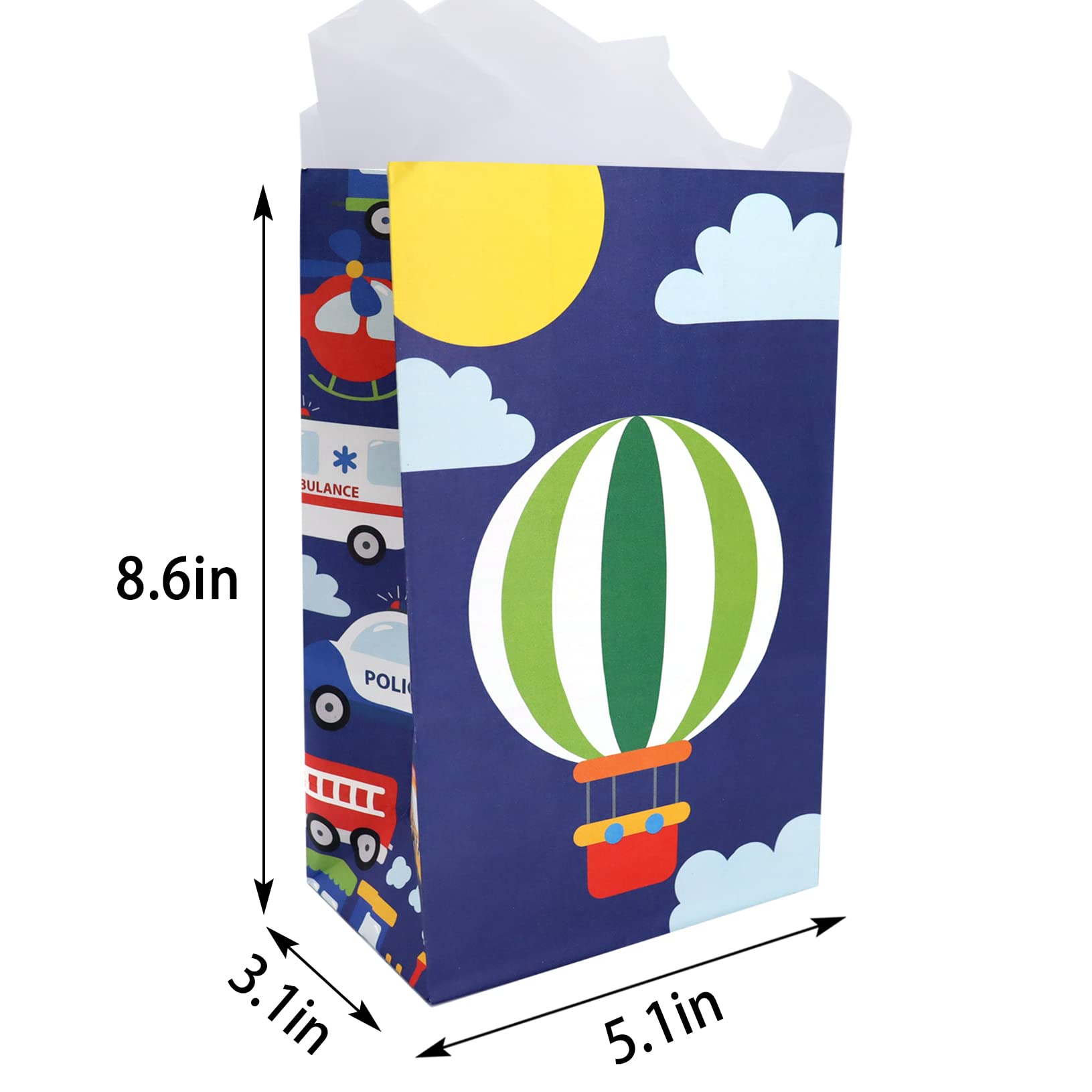 HaPiBiDesign 24 PCS Transportation Party Favor Bags with Stickers - Kids Birthday Party Supplies, Traffic Theme Goodie Bags for Candy & Treats - Perfect for School Events, Baby Showers & Themed Celebrations