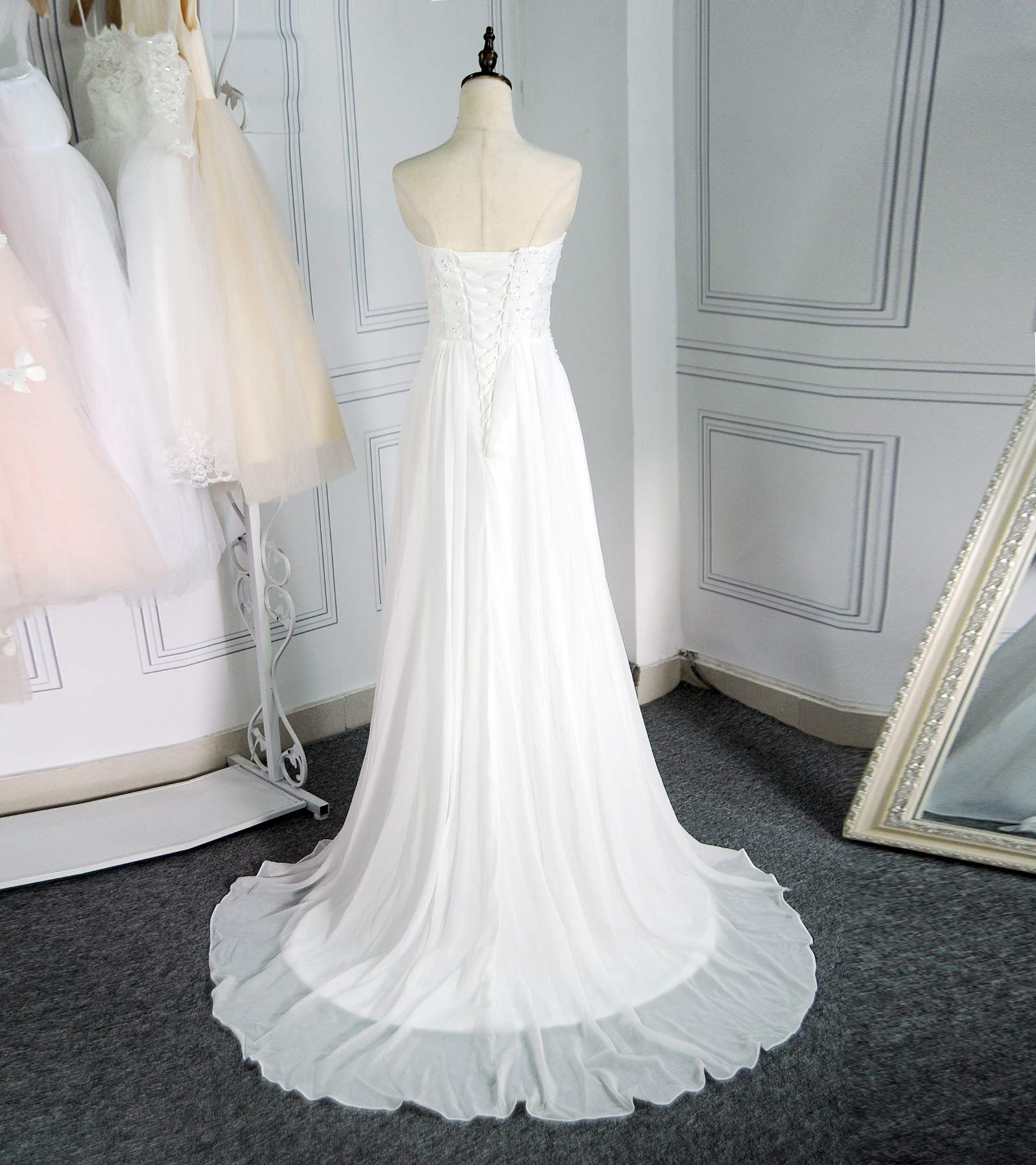 Plus Size Beach Wedding Dress for Women – Long Lace Chiffon Bridal Gown with Pearl Details | Perfect for Beach Weddings, Destination Elopements & Boho Bridal Photos