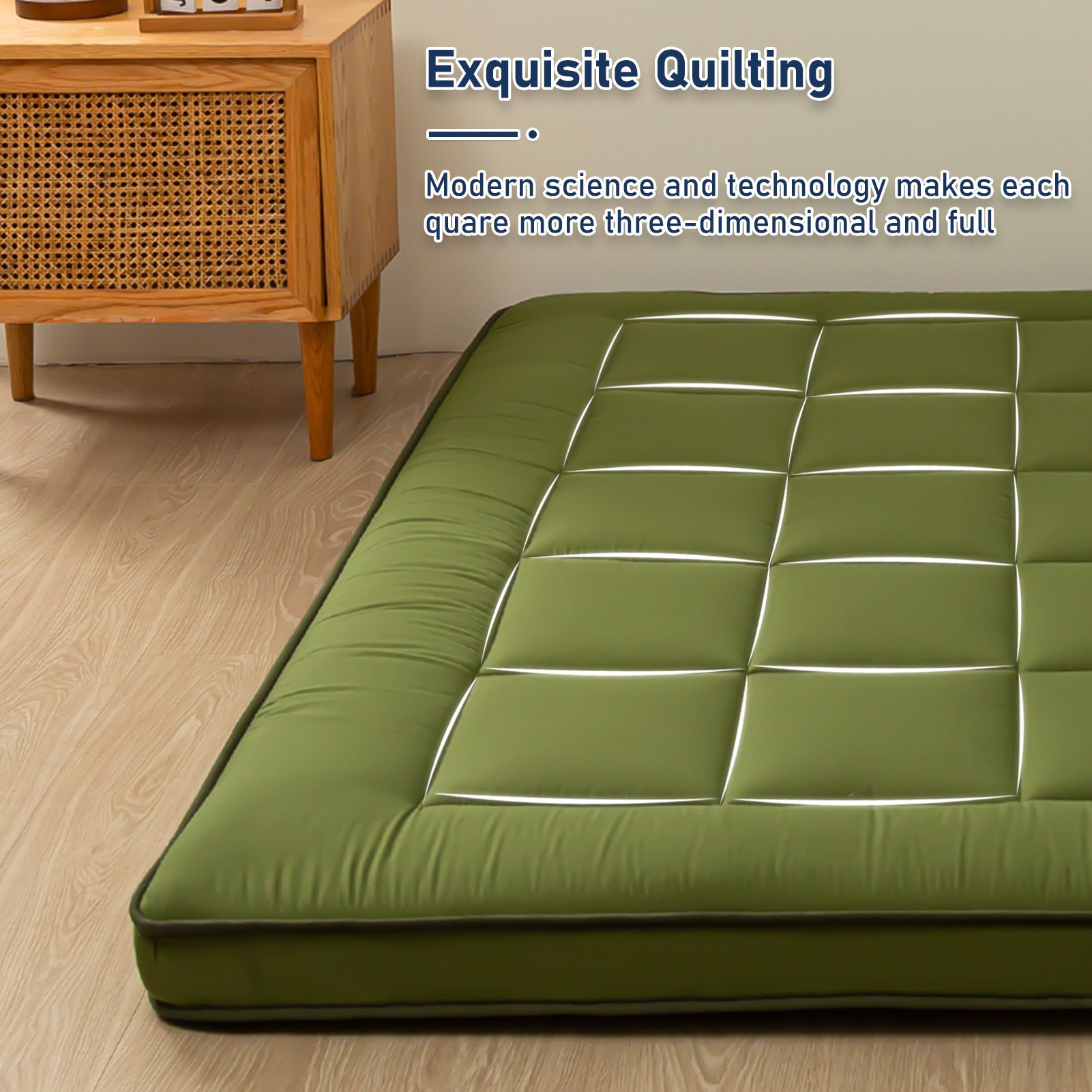 MAXYOYO Japanese Floor Mattress for Adults - 4 Inch Thick Roll Up Futon Mattress (Shikibuton) in Green | Portable Floor Bed for Guest Room, Camping & Small Space Living