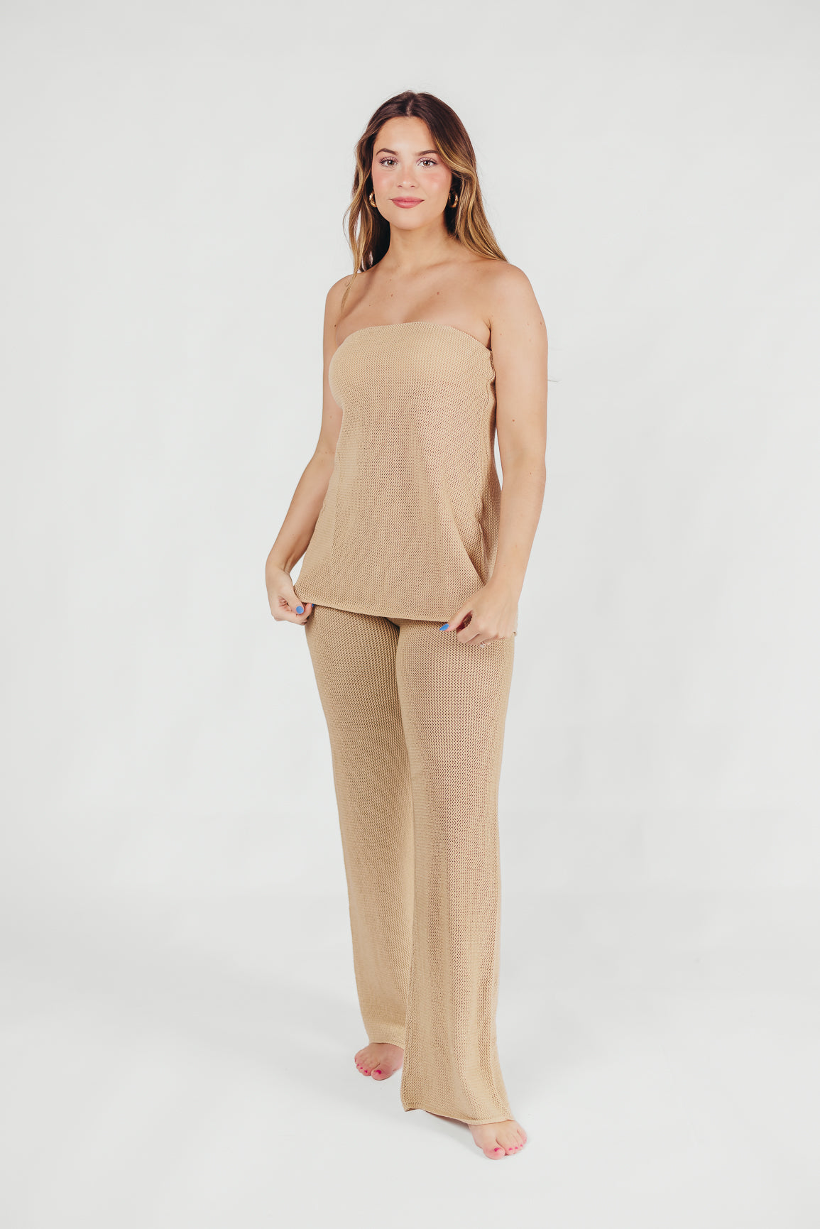 Brielle Crochet Knit Pant in Sand - Breathable Boho Chic Pants for Women | Perfect for Summer, Beach Vacations & Casual Outings