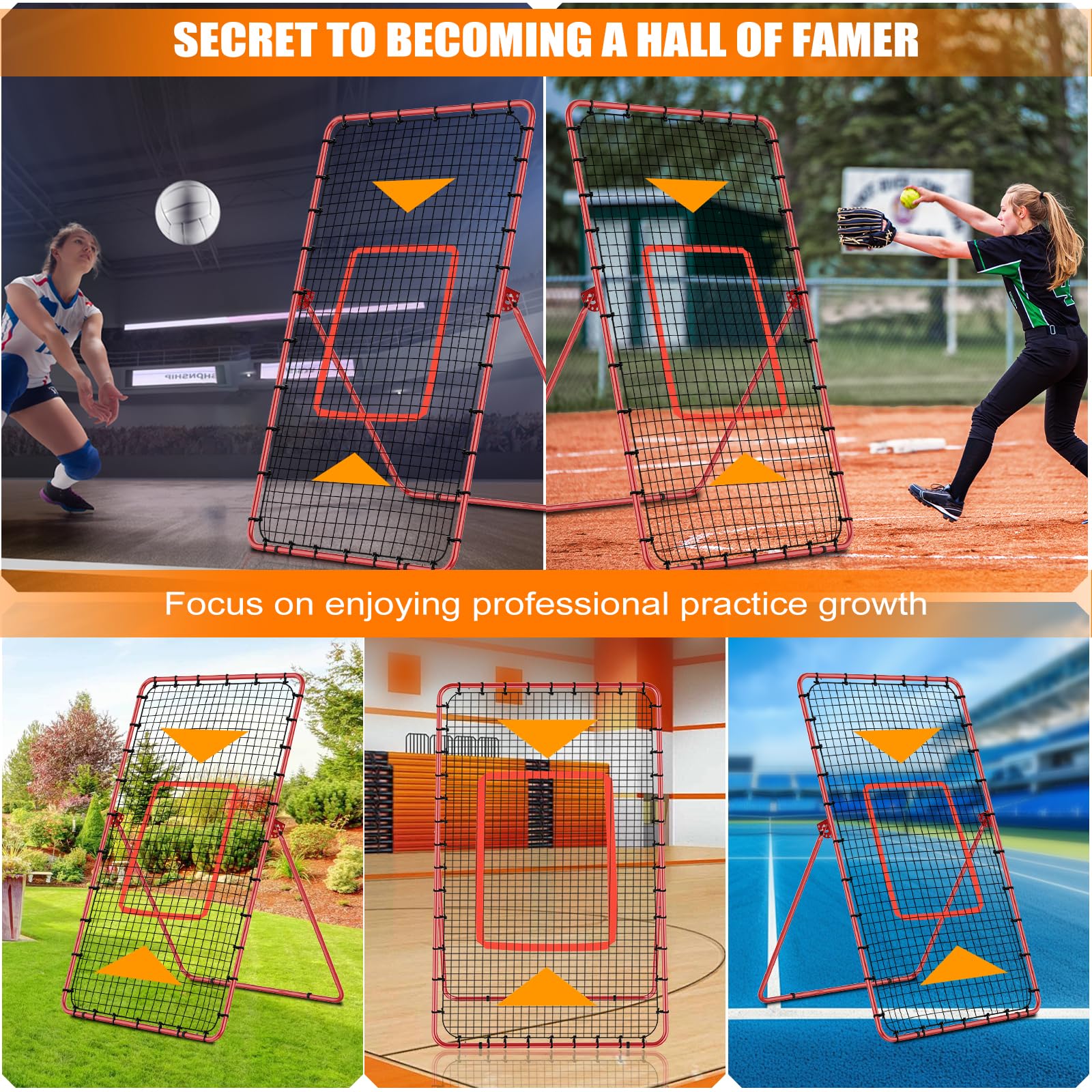 3-in-1 Adjustable Pitch Back Rebounder Net - 7x4 FT Multi-Sport Training Tool for Volleyball, Softball, Lacrosse, Soccer & Baseball | Perfect for Backyard Practice, Team Drills & Solo Training | Great Sports Gift for Athletes & Coaches
