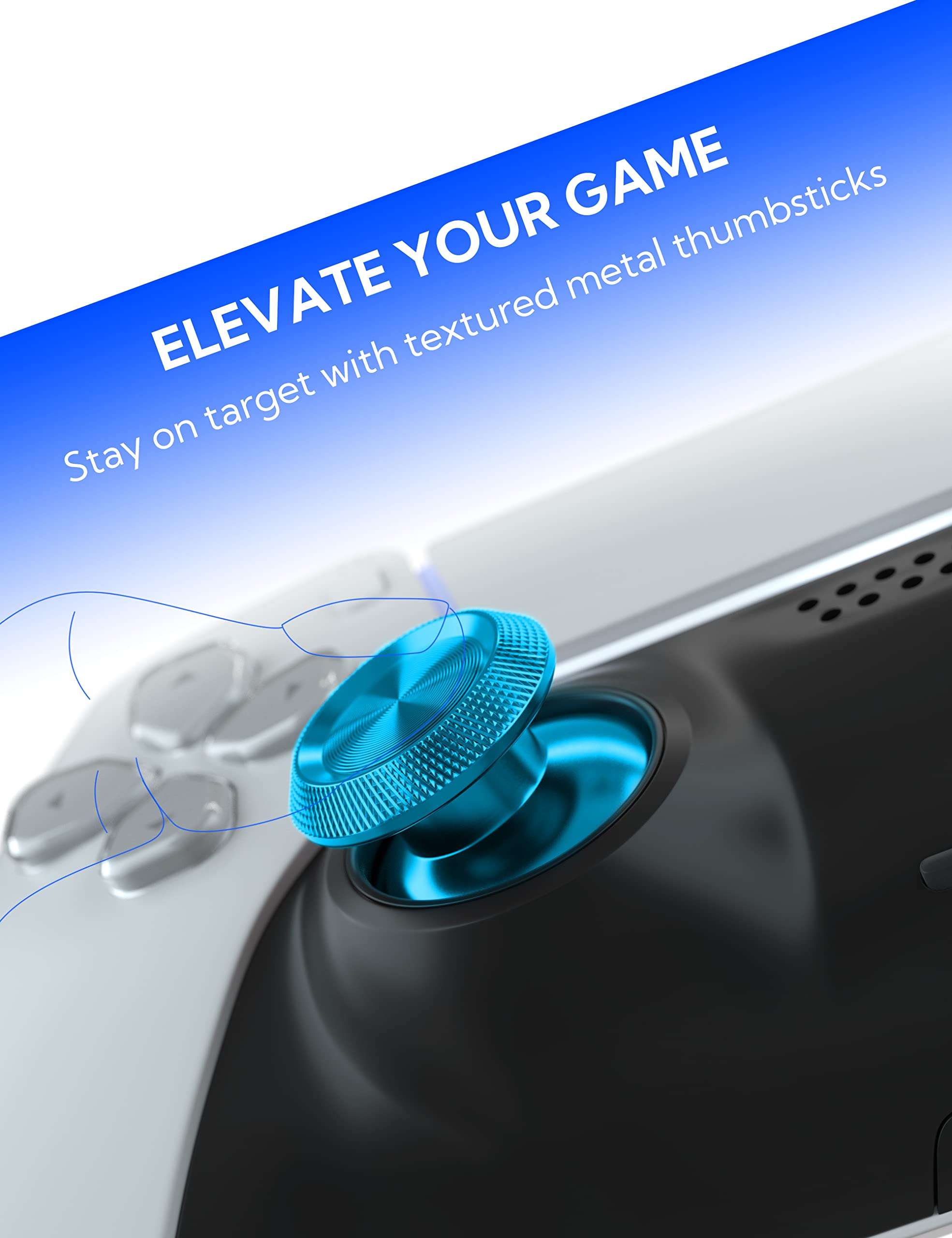 DualSense PS5 Controller Metal Thumbsticks - Aluminum Joystick Replacement Kit (Blue) for Gaming Accessories