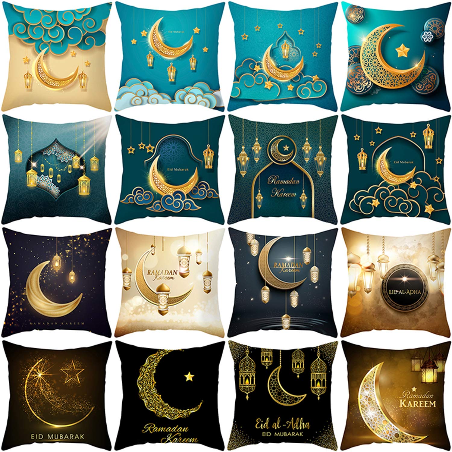 Hanfike Floral Pillow Covers 18x18 Inch - Gold Decorative Cushion Cases for Sofa, Bed, Couch - Ramadan Print Home Decor (TPR372-16) | Perfect for Living Room, Bedroom & Holiday Decorations