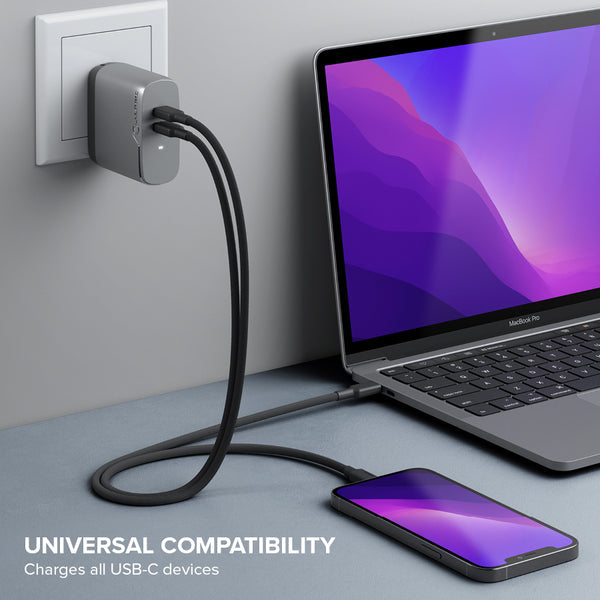 2 Port 68W GaN Fast Charger with 2m USB C Cable - Compact & Powerful Charging for iPhone, Samsung, MacBook & More - Perfect for Travel, Office & Home Use