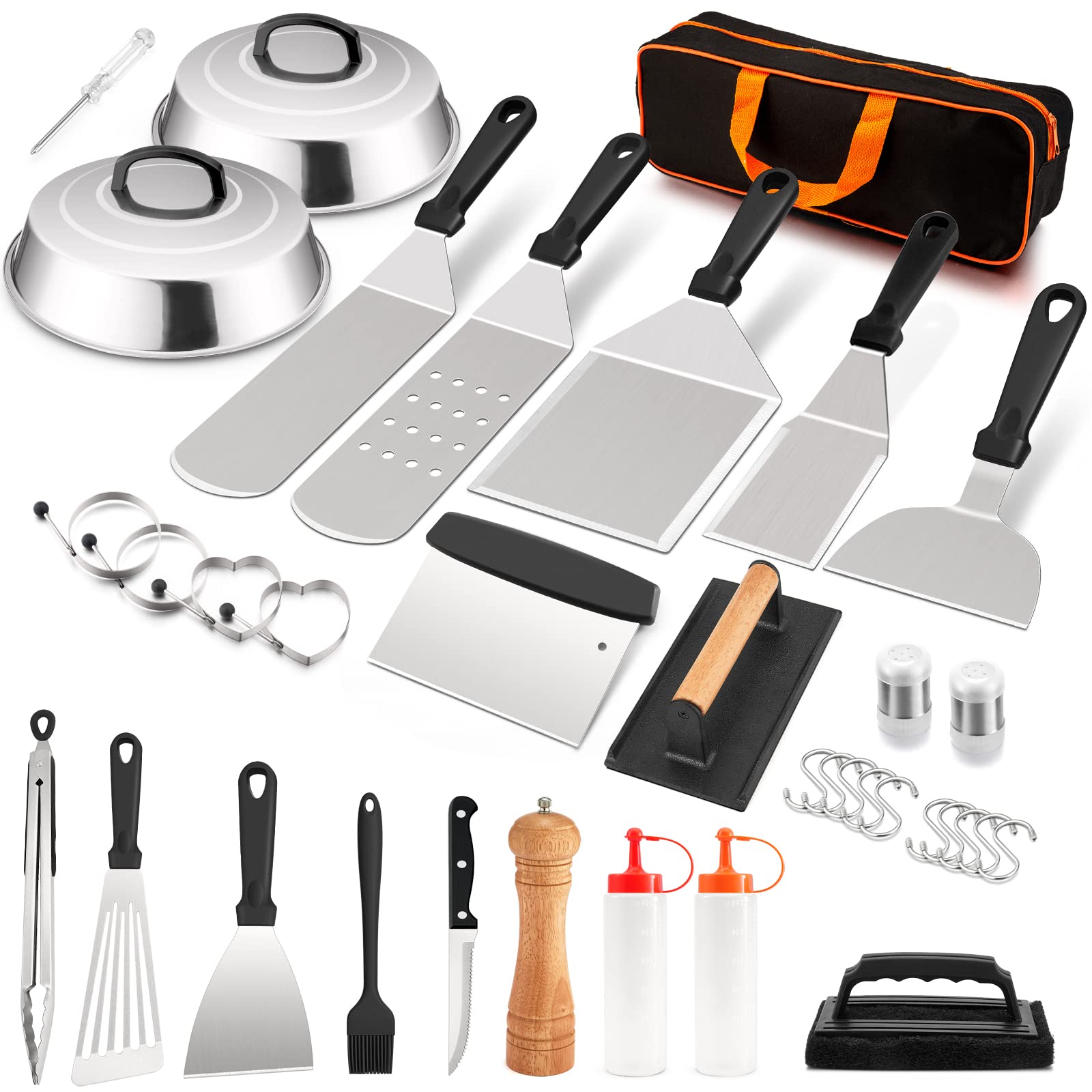 **HaSteeL 25-Piece Stainless Steel Griddle Accessories Kit – Heavy Duty Teppanyaki Tools Set with Metal Spatulas, Melting Domes & Burger Press – Perfect for Flat Top Grilling, Camping, Outdoor BBQ & Home Cooking – Easy to Clean & Durable**