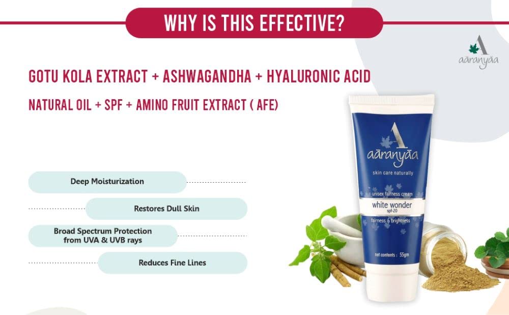 Aaranyaa Fairness Cream White Wonder SPF 20 (55gm) - Hydrating Face Cream with Hyaluronic Acid & Vitamin C for Moisturizing & Brightening Skin | Sun Protection, Paraben-Free | Perfect for Daily Use & Sun-Damaged Skin Care