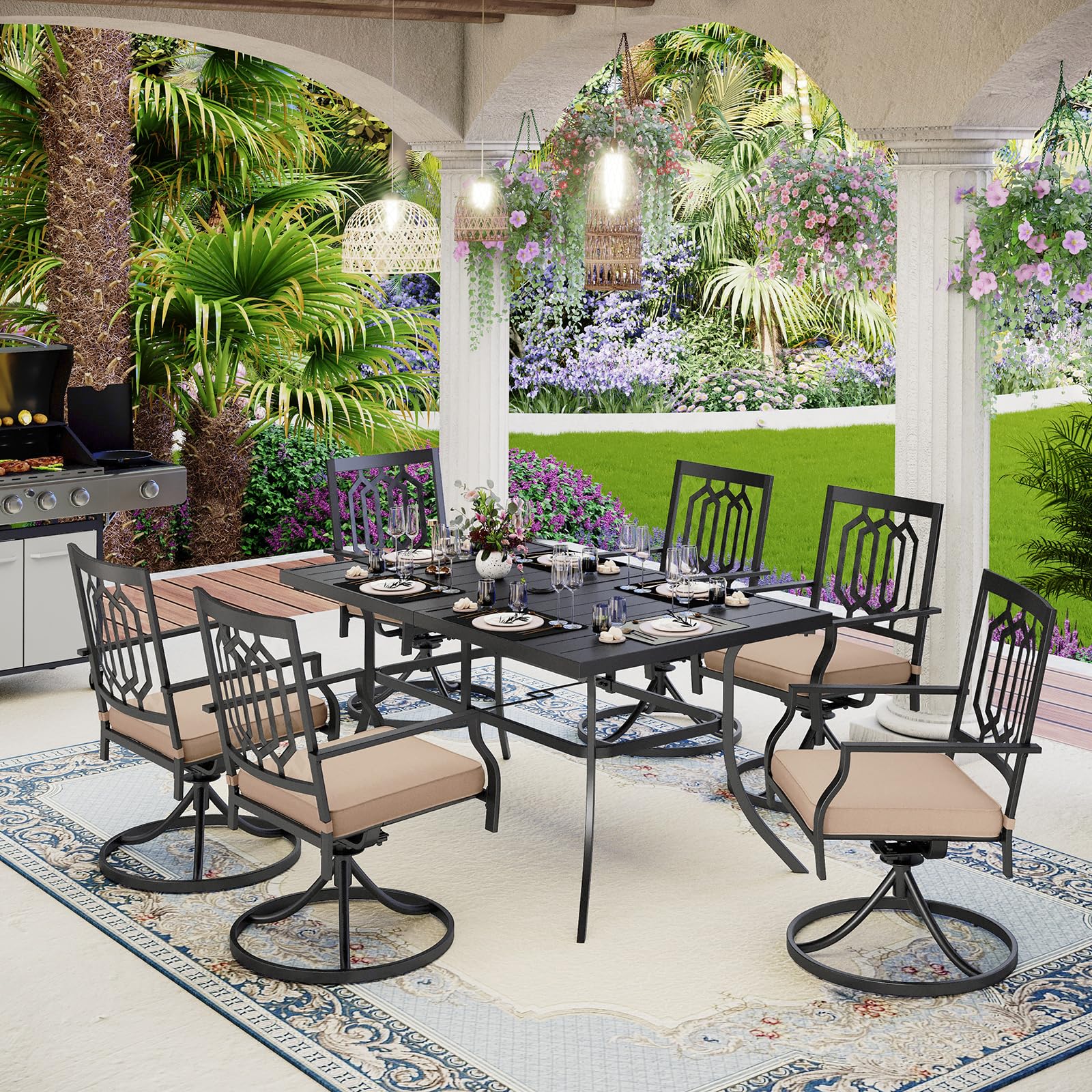 MFSTUDIO 2-Piece Outdoor Swivel Chair Set with Cushions - Durable Iron Metal Patio Dining Chairs for Garden, Backyard, Deck & Poolside Relaxation - Perfect for Outdoor Entertaining & Lounging