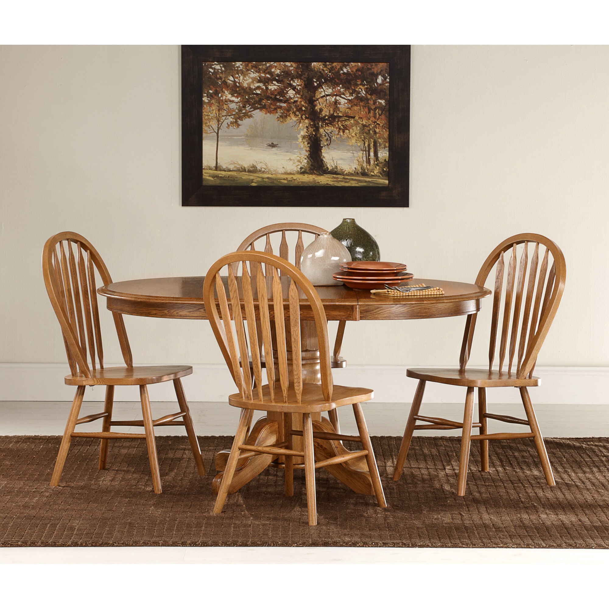 Jefferson 5-Piece Arrow Back Pedestal Dining Set - Modern Kitchen & Dining Room Furniture for Family Gatherings & Dinner Parties