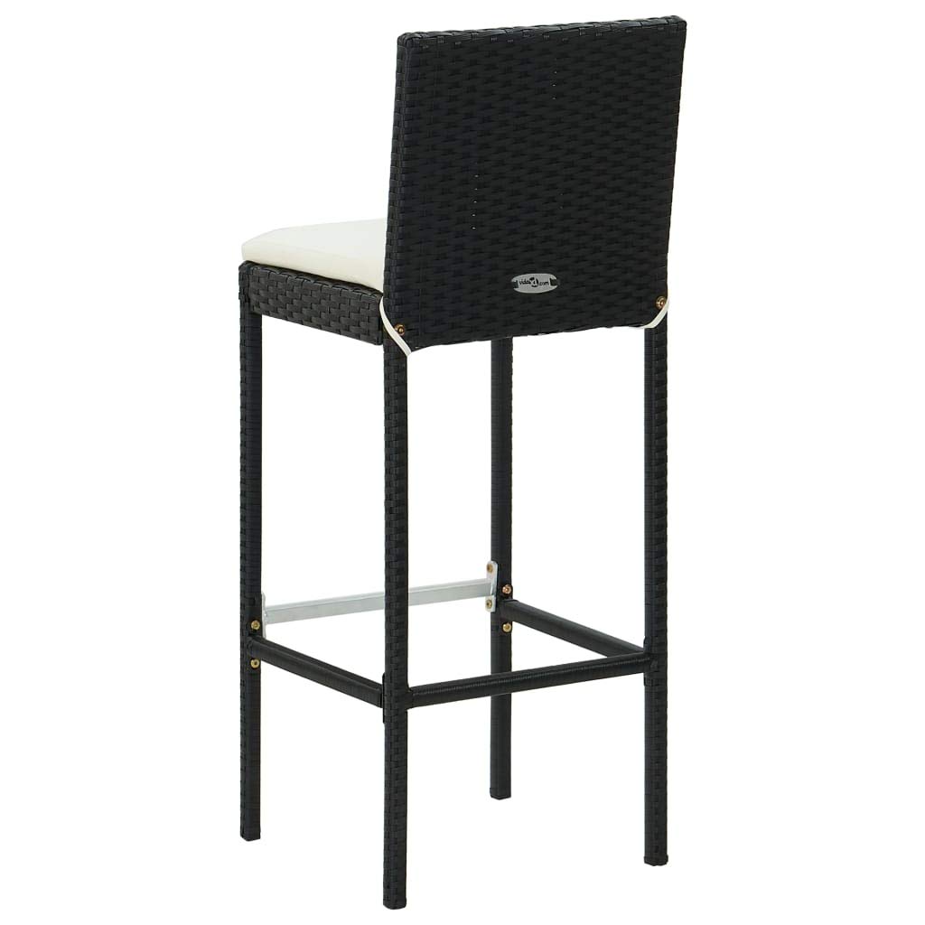 4-Piece Black Poly Rattan Garden Bar Stools with Cushions - Outdoor Patio, Poolside & Backyard Seating Furniture Set for Dining & Relaxing