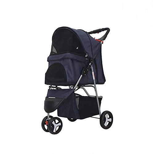 Premium 3-Wheel Foldable Dog Stroller for Small & Medium Dogs & Cats - Waterproof Pet Carrier with Breathable Mesh Windows - Ideal for Jogging, Walking & Outdoor Adventures (Dark Blue)