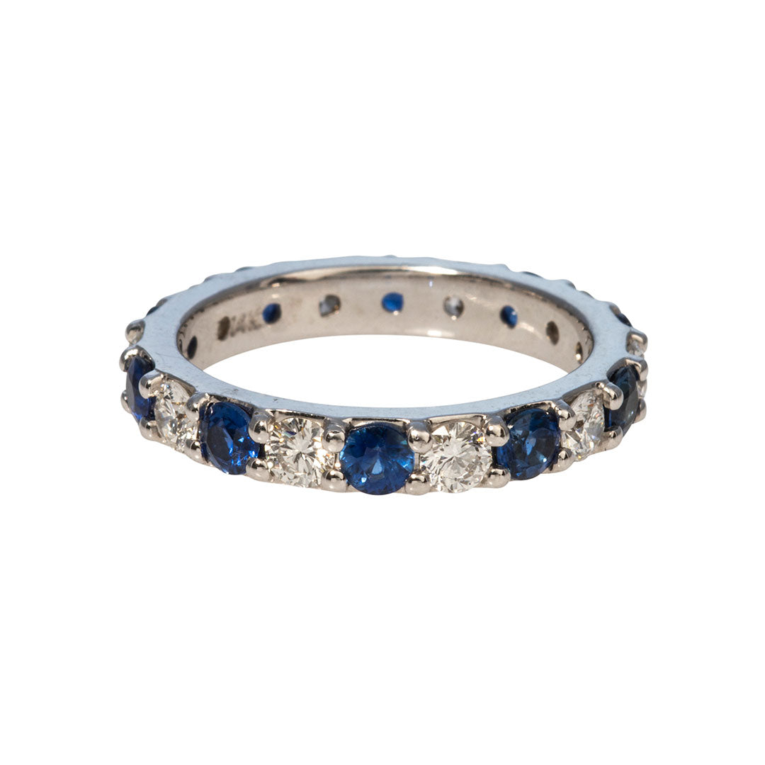 14K White Gold Round Sapphire & Diamond Eternity Band Ring for Women - Perfect for Weddings, Anniversaries & Special Occasions