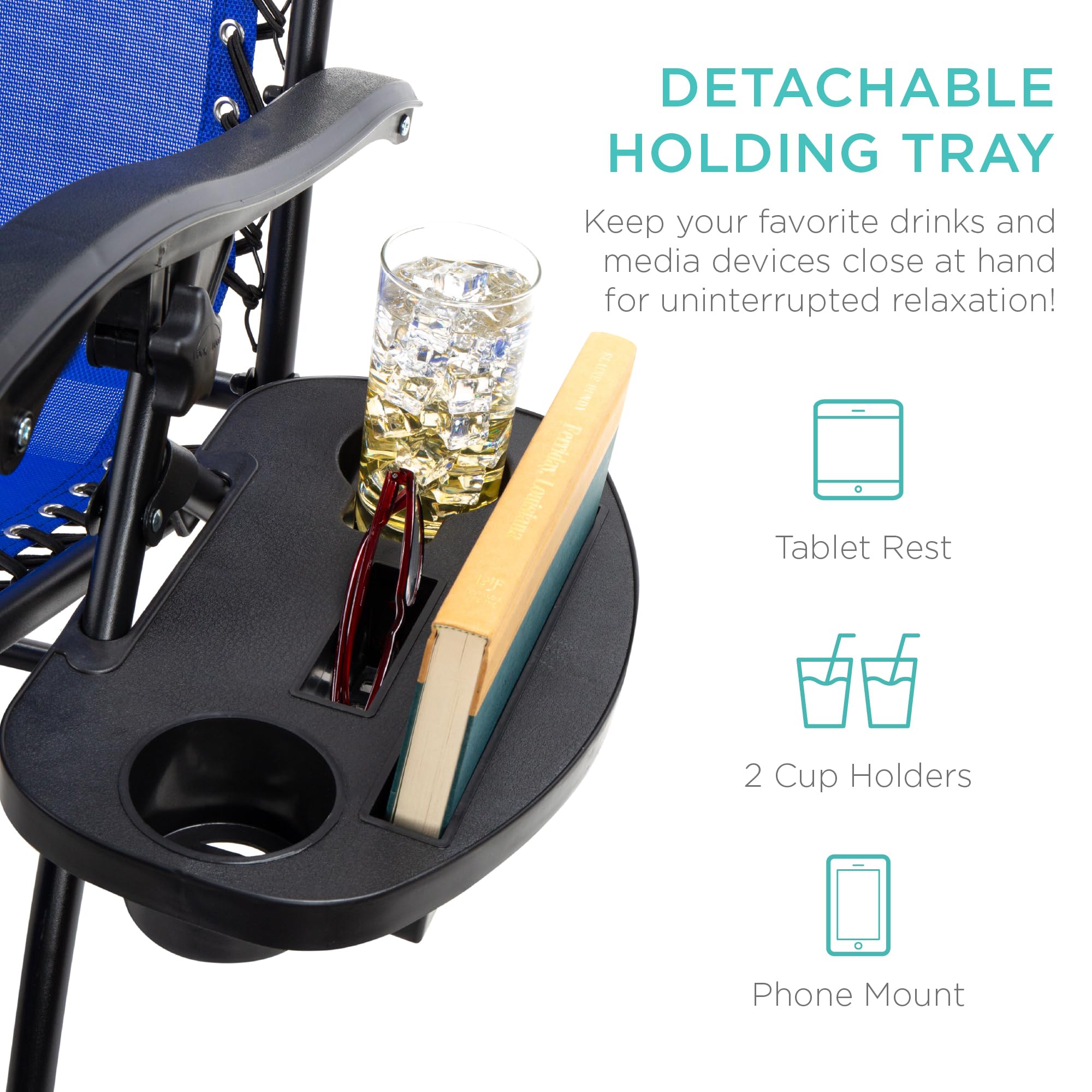 Best Choice Products Set of 2 Adjustable Steel Mesh Zero Gravity Lounge Chair Recliners with Pillows and Cup Holder Trays - Cobalt Blue | Patio, Poolside, Backyard Relaxation Outdoor Furniture