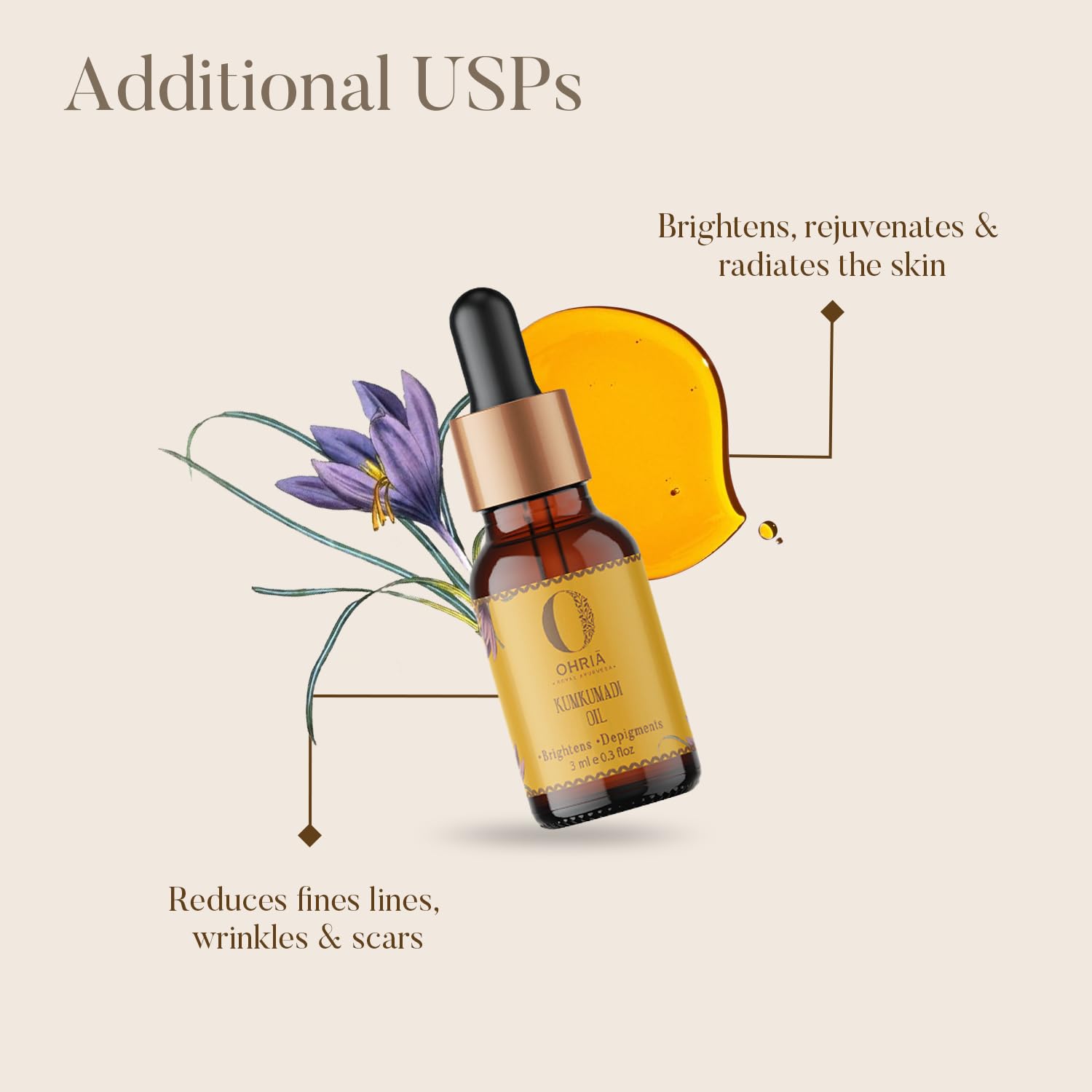Ohria Ayurveda Kumkumadi Skin Brightening Elixir Facial Oil - 3ml | Natural Radiance & Hydration Boost with Kashmiri Saffron, Sandalwood & Goat Milk | Brightens Skin & Reduces Pigmentation | Perfect for Nighttime Skincare & Glowing Complexion
