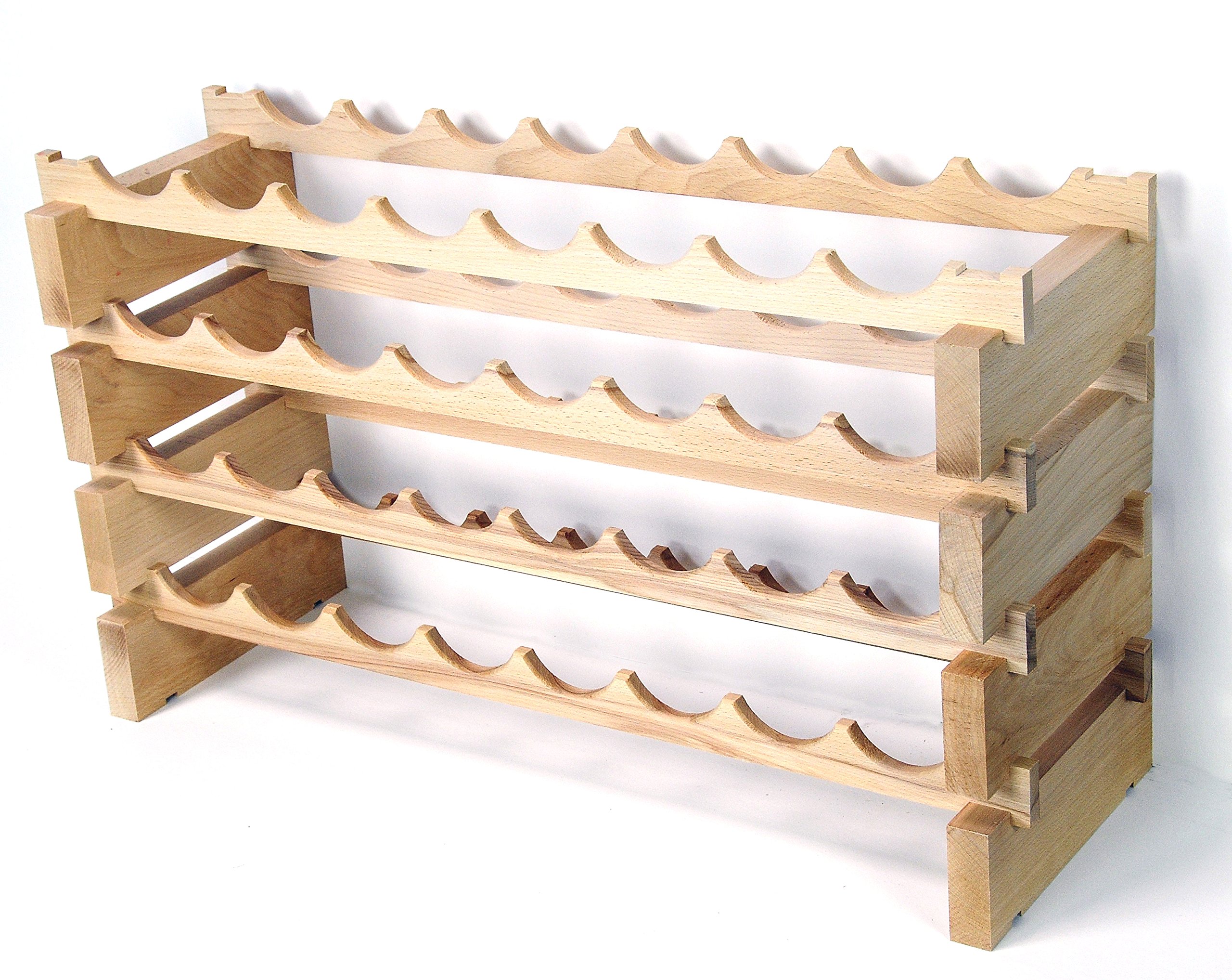 Premium Modular Wine Rack - Beechwood Storage for 32-96 Bottles (8 Bottles Wide, 12 Rows) | Space-Saving Home & Restaurant Wine Organizer | Newest Improved Design (32-Bottle Starter Set)