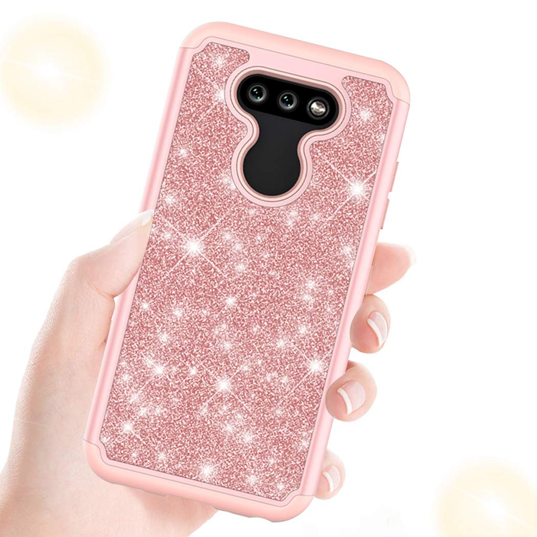 **LG Aristo 5 Plus/Aristo 5+/Risio 4/Phoenix 5/Fortune 3 Heavy Duty Glitter Bling Phone Case - Cute Sparkle Defender Cover for Women & Girls (Rose Gold) | Perfect for Everyday Protection & Style**