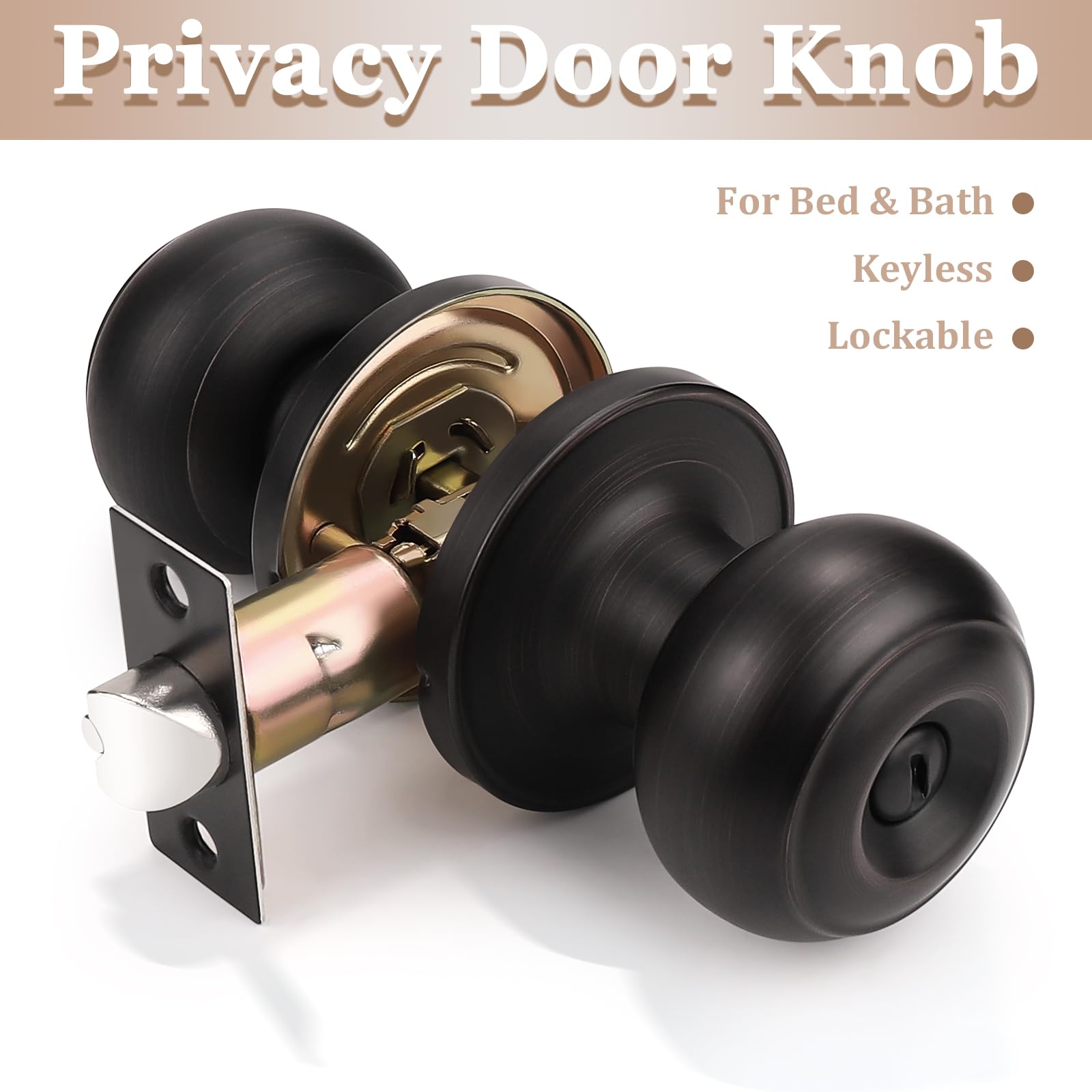 Probrico 5-Pack Oil Rubbed Bronze Keyless Privacy Doorknob Lockset - Secure Interior Bathroom & Bedroom Door Locks for Home Privacy