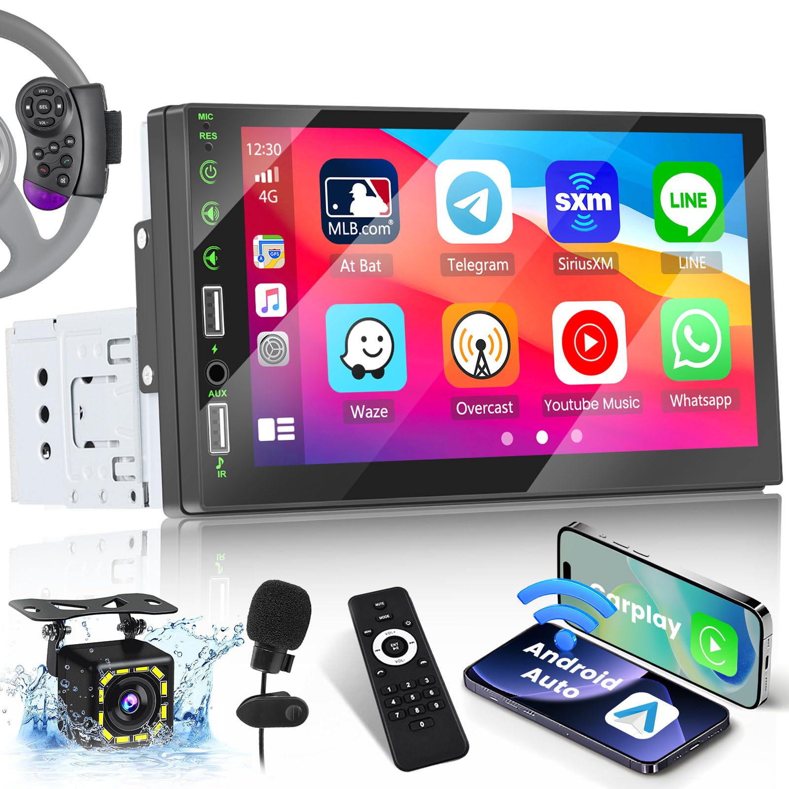 Hikity 7 Inch Single Din Car Stereo with Apple CarPlay & Android Auto - Bluetooth Touch Screen Car Radio with Mirror Link, FM, Dual USB/AUX, SWC & Backup Camera - Perfect for Road Trips, Commuting & Hands-Free Driving