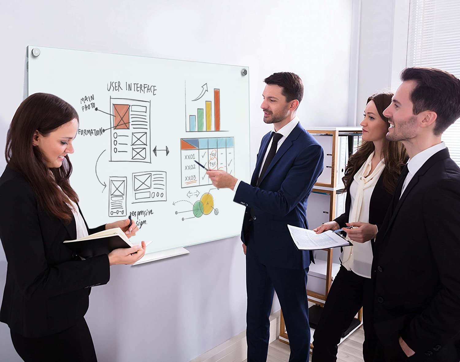 SCRIBBLEDO 46 x 34 Inch Frameless Glass Whiteboard - Large Frosted Dry Erase Board for Office, Home & School - Wall Mount with Marker Tray - Perfect for Meetings, Presentations & Home Organization