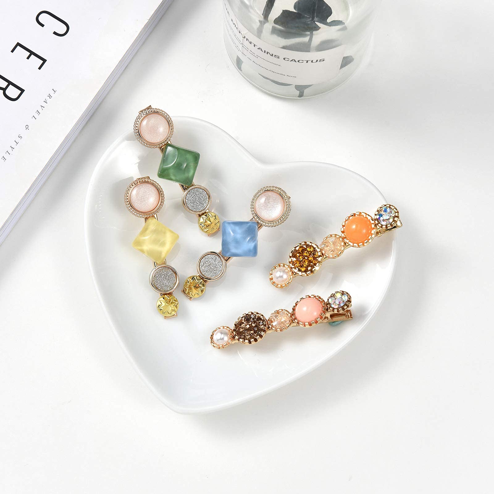 20 PCS Handmade Pearl & Acrylic Resin Hair Clips - Elegant Gold Hair Barrettes, Marble Alligator Bobby Pins, Glitter Crystal Geometric Hairpins for Women & Girls | Wedding, Party & Daily Hair Accessories Gift Set