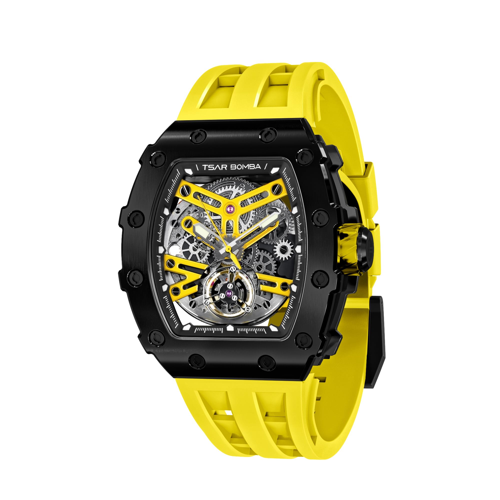 Premium Automatic Skeleton Mechanical Men's Watch - Carbon Fiber Bezel, 50M Waterproof, Silver Luxury Wristwatch with Silicone Strap | Stylish Dress Watch for Business, Formal Events & Everyday Wear