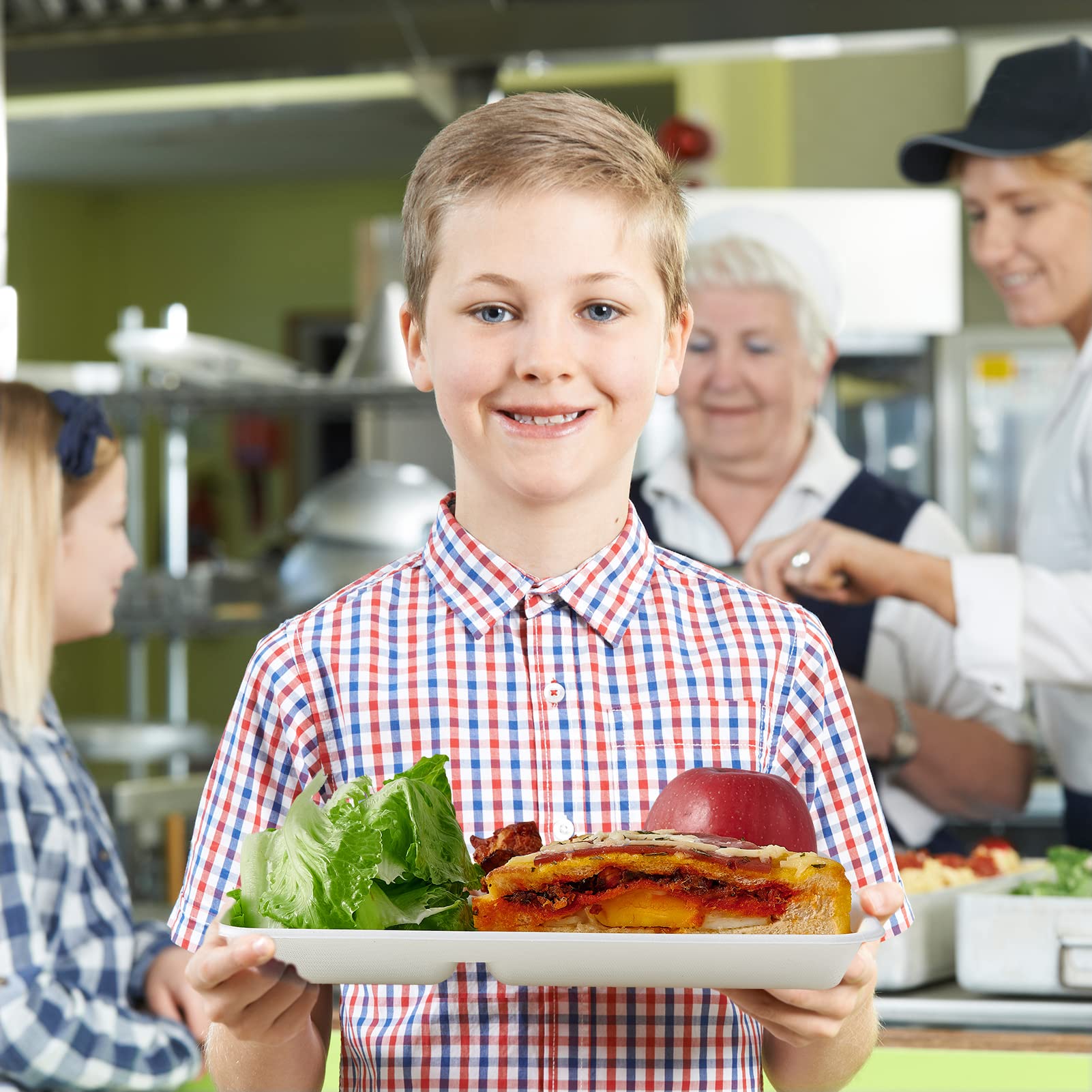 Vplus 500 Pack 5-Compartment Biodegradable Paper Plates - 10.25x8.5 Inch Eco-Friendly Disposable Lunch Trays for School, Party & Buffet - Made from Sustainable Bagasse Fiber - Perfect for Kids Meals, Picnics & Catering Events
