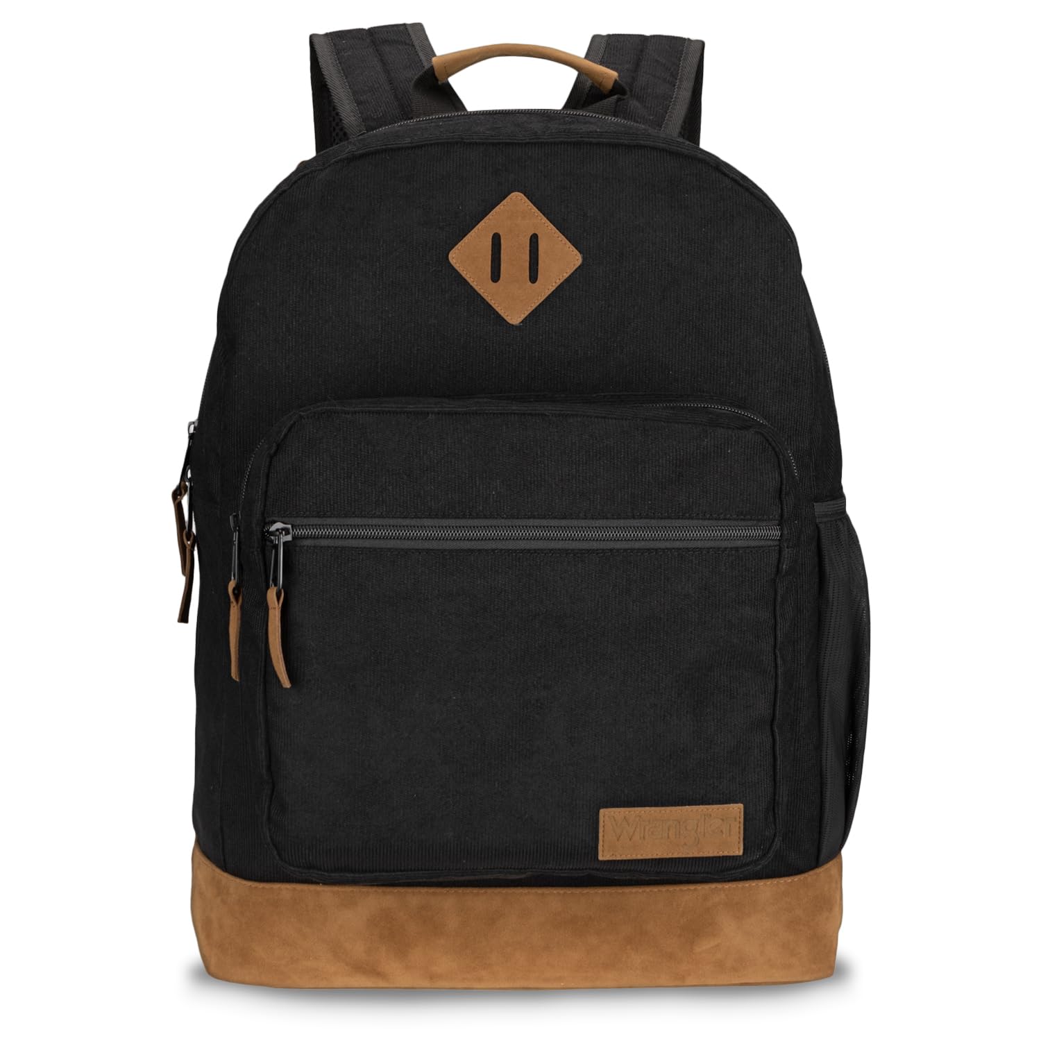 Wrangler Yellowstone Durable Travel Backpack - Water Resistant Daypack with Padded Laptop Compartment & Classic Logo (Black Corduroy) - Perfect for Hiking, Commuting & College Campus Use