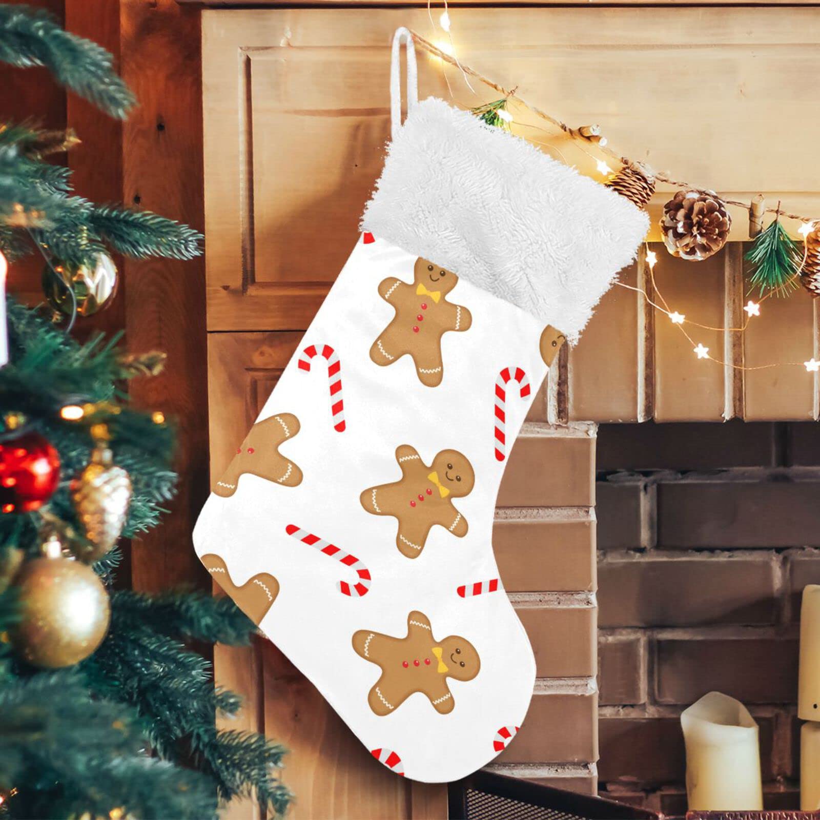 Kigai 1PCS Large Christmas Stockings - 18 Inch Gingerbread Man Xmas Stocking for Fireplace Decorations | Holiday Party Decor & Family Gift Hanging | Perfect for Christmas Tree, Mantel, and Festive Home Decor