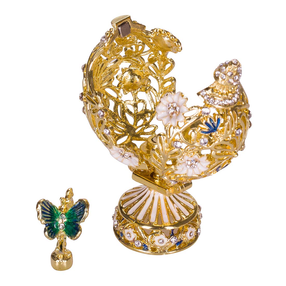 Handcrafted Faberge Style Carved Egg - Floral & Butterfly Design 2.8