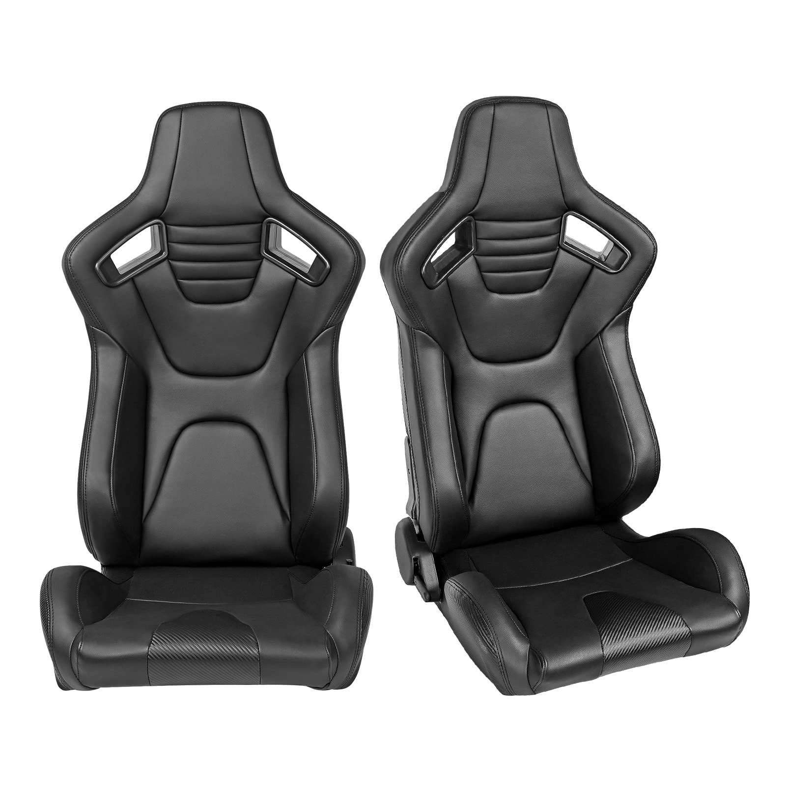 FREEMOTOR802 Universal Racing Seats - Reclinable Sport Car Seats with Dual Lock Sliders, Adjustable Bucket Seats (1 Pair Driver & Passenger) PU Carbon Fiber Fabric Black - Perfect for Sports Cars, Drifting & Racing Enthusiasts