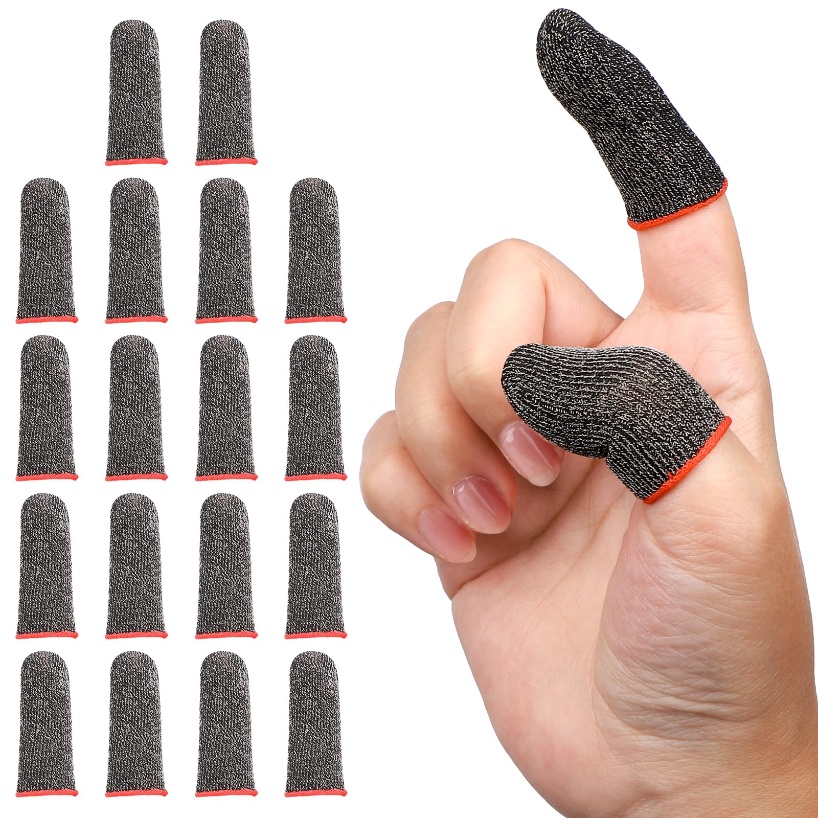 Black Gaming Thumb Sleeves - 20 Pack Professional Finger Covers for Mobile Games like Call of Duty & PUBG - Improve Grip & Reduce Fatigue for Competitive Gaming Sessions