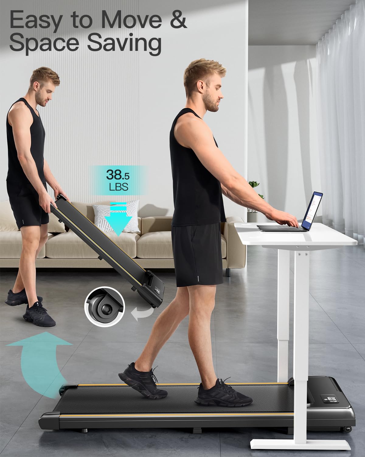 Under Desk Treadmill with Incline - Mini Walking Pad for Home & Office, Portable Lightweight Treadmill with Wheels - Perfect for Workouts While Working, Watching TV or Small Spaces